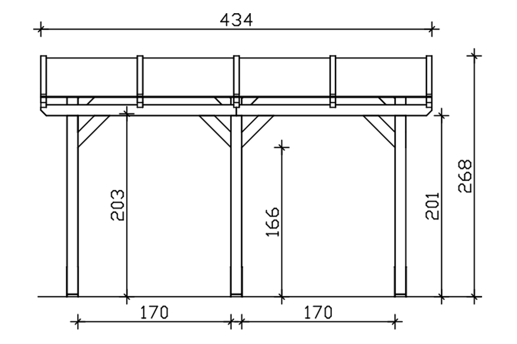 Terrace roof Siena 434 x 350 cm, glulam, colour pre-treated light oak