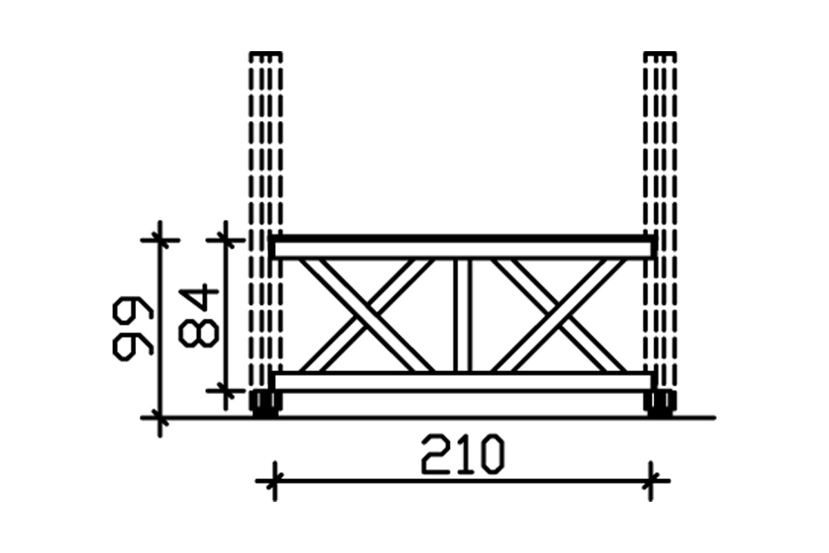 Balustrade 210 x 84 cm (NICE 4), Croix de saint André, bois d'épinette, traitement coloré noyer