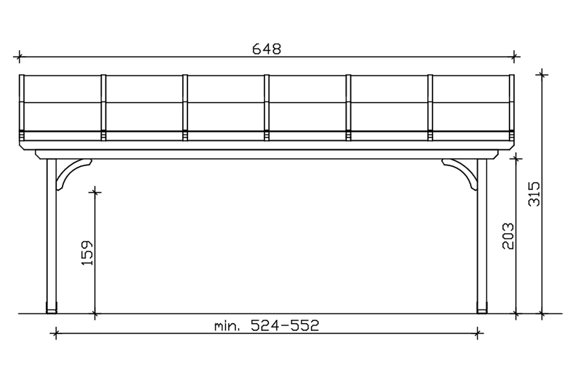 Grafik (Vorderansicht): Terrassenüberdachung Verona 648x339 cm
