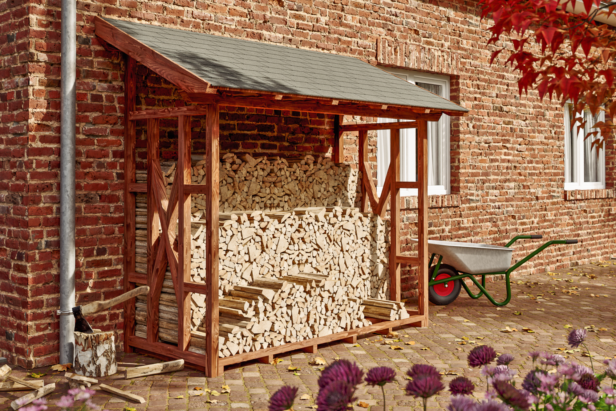 Abri bûches PAUL 2, 290x126cm, traitement coloré noyer