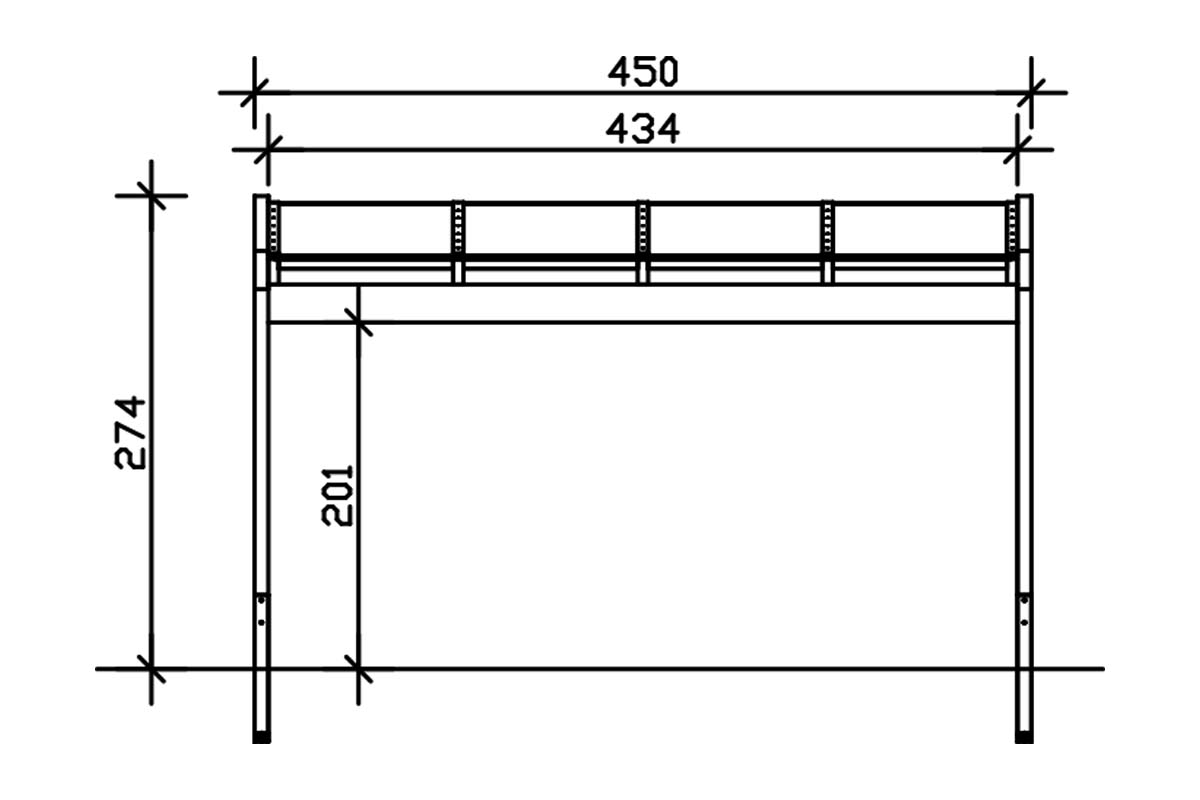 Grafik (Vorderansicht): Terrassenüberdachung Novara 450x259 cm