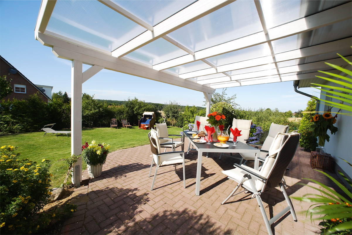 Terrasoverkapping Ancona 541 x 250 cm, gelamineerd hout, gelakt in wit