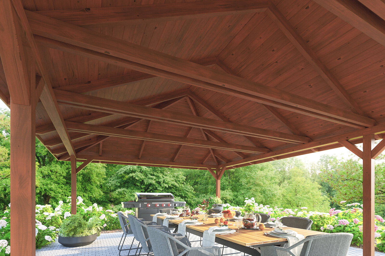 Gazebo Orleans 1, glulam, pre-treated walnut