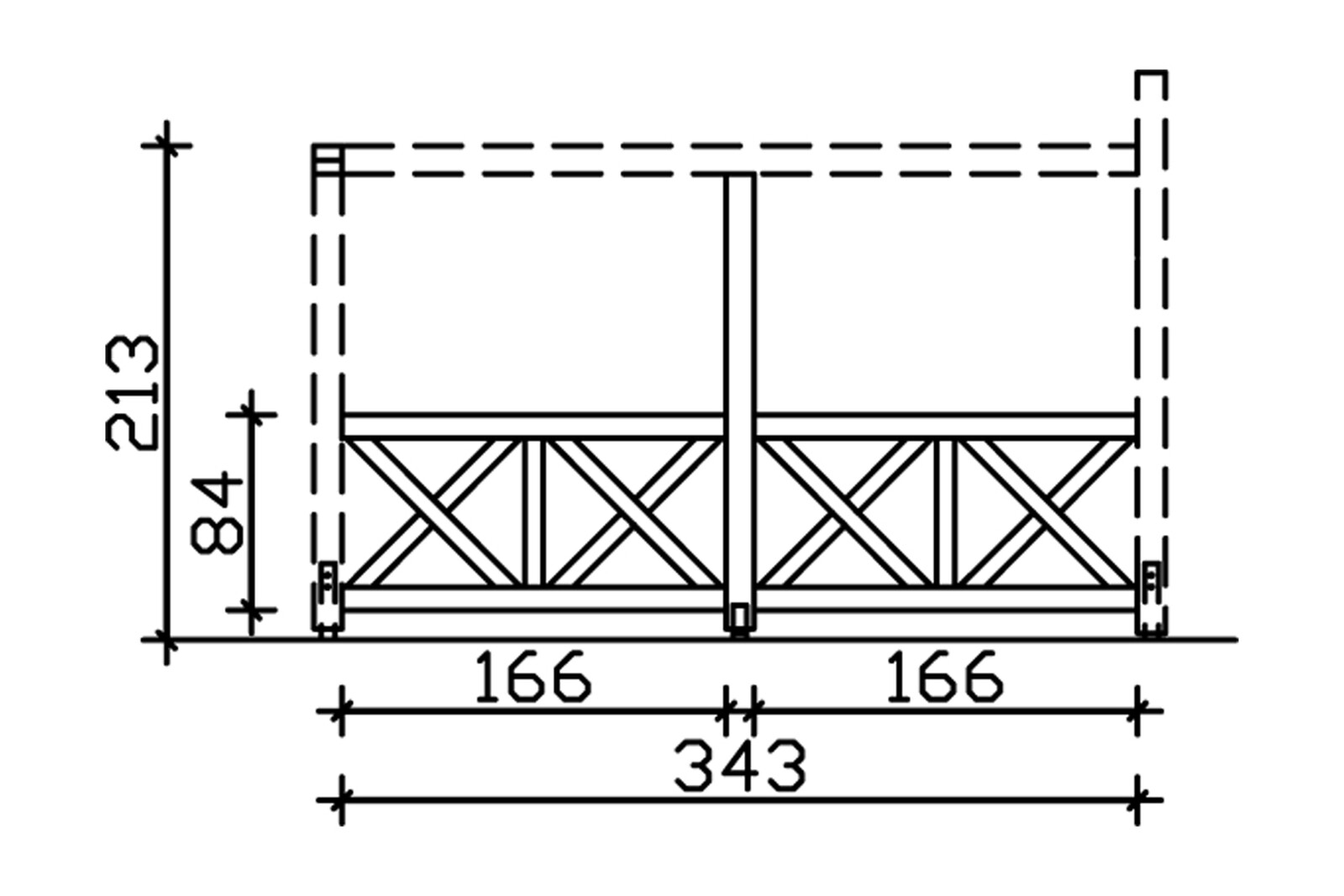 Seitenwand Andreaskreuz (FS) 343 x 210 cm, Fichte, weiß