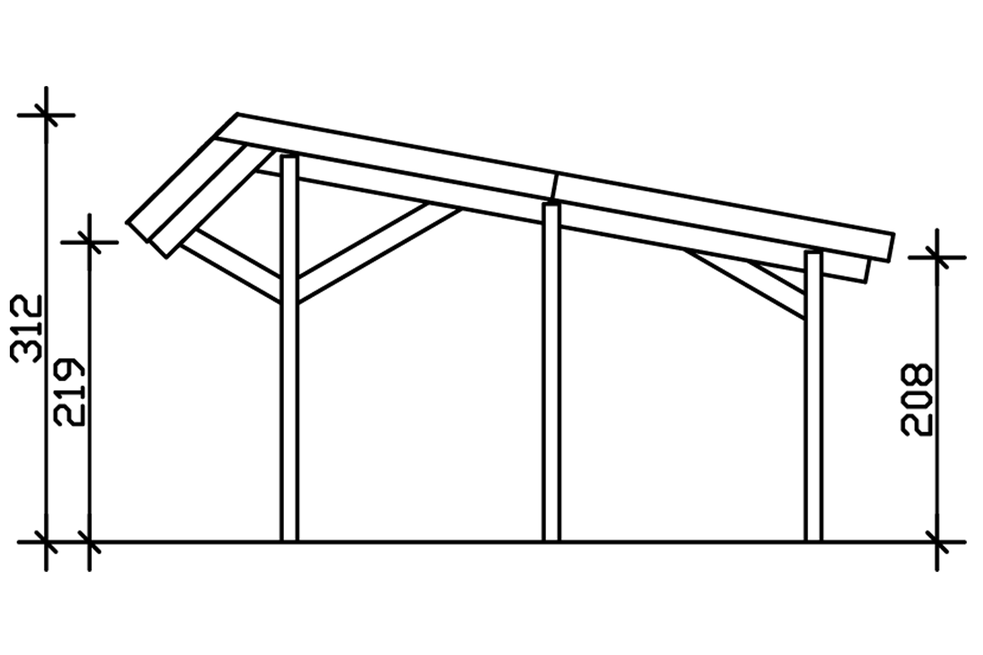 Grafik (Schnitt): Carport Harz 624 x 560 cm