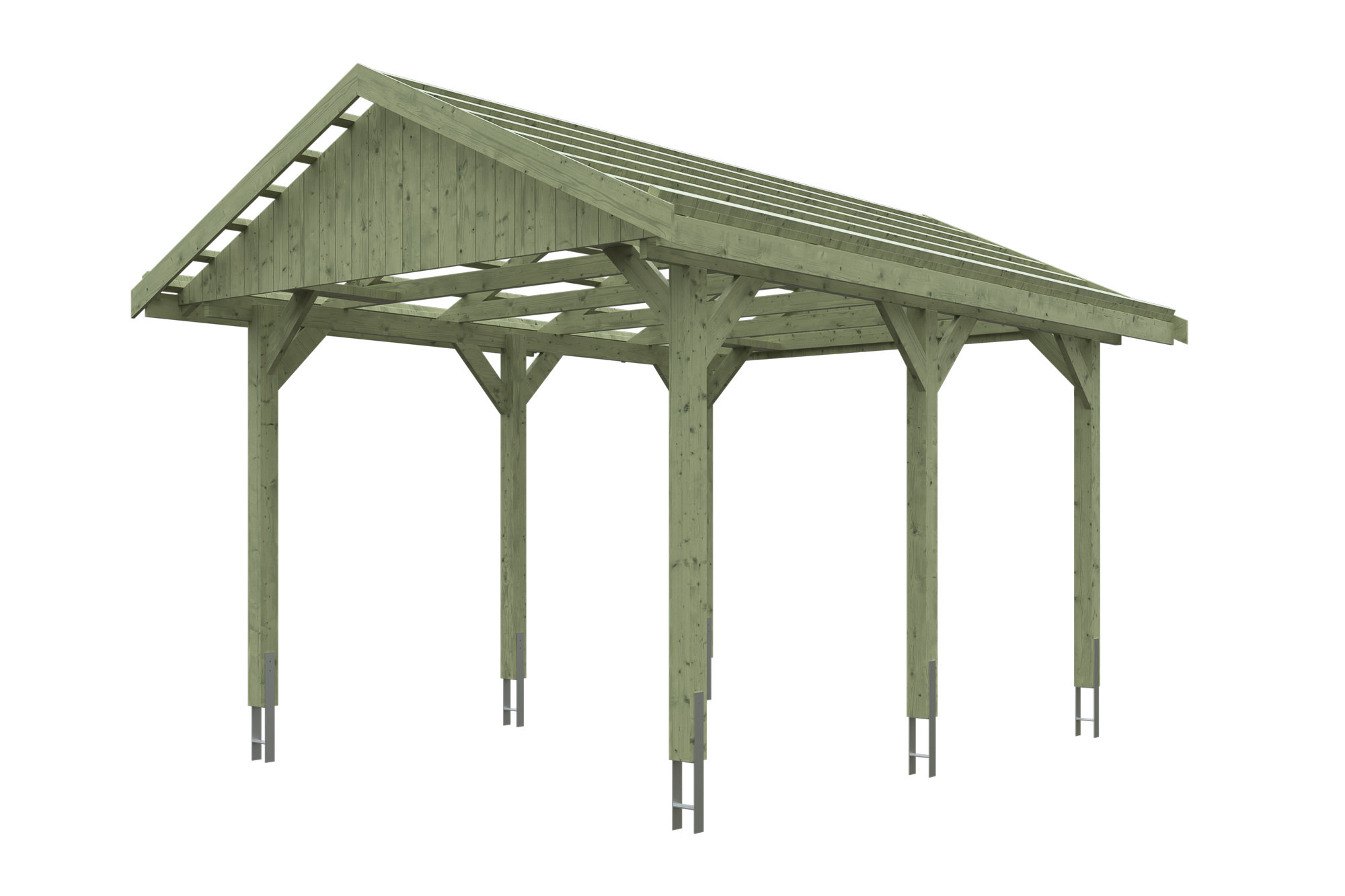 Produktbild: Carport Wallgau 380 x 500 cm, mit Dachlatten, grün imprägniert