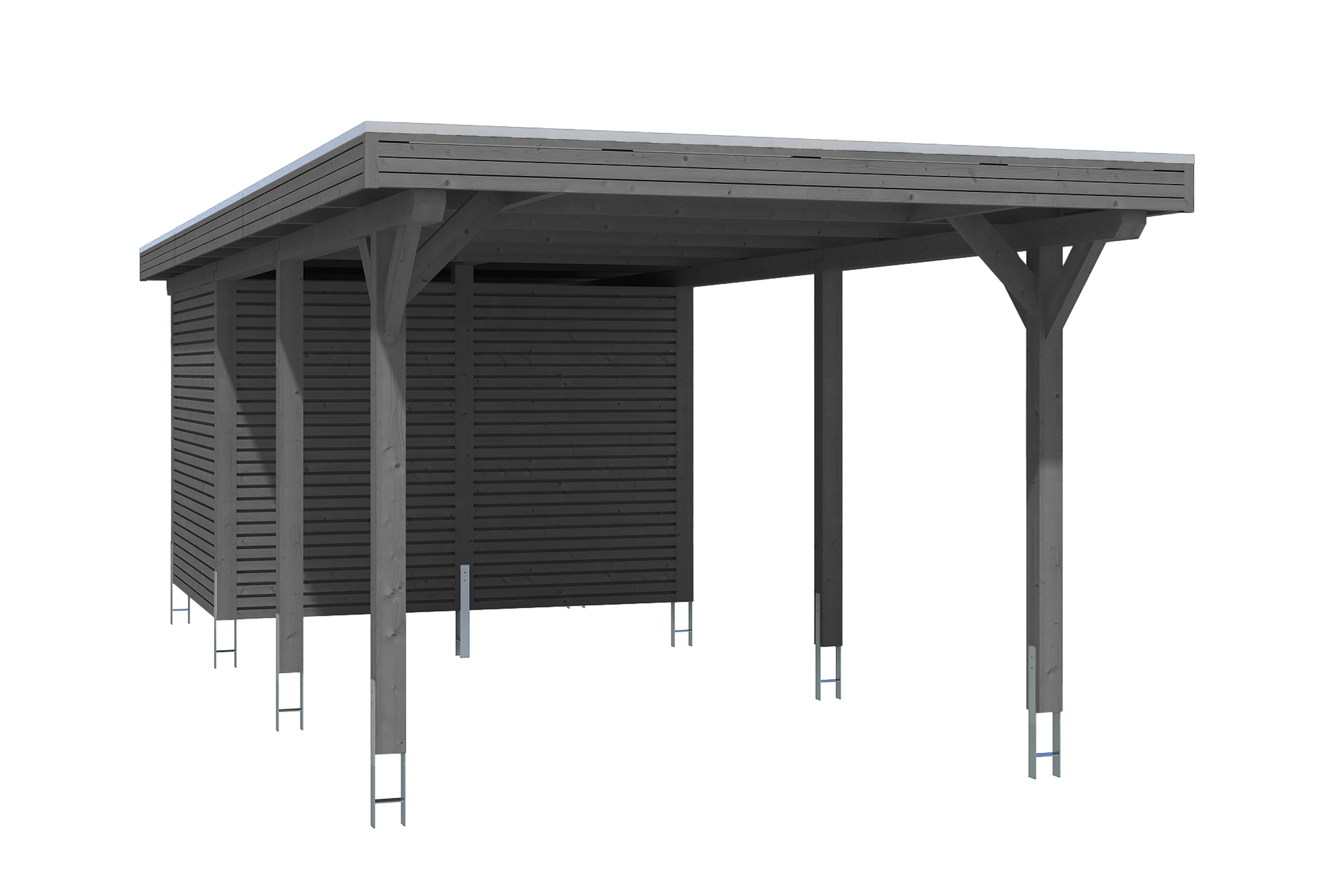 Produktbild: Carport Spessart 355 x 846 cm mit Abstellraum, farblich behandelt in schiefergrau