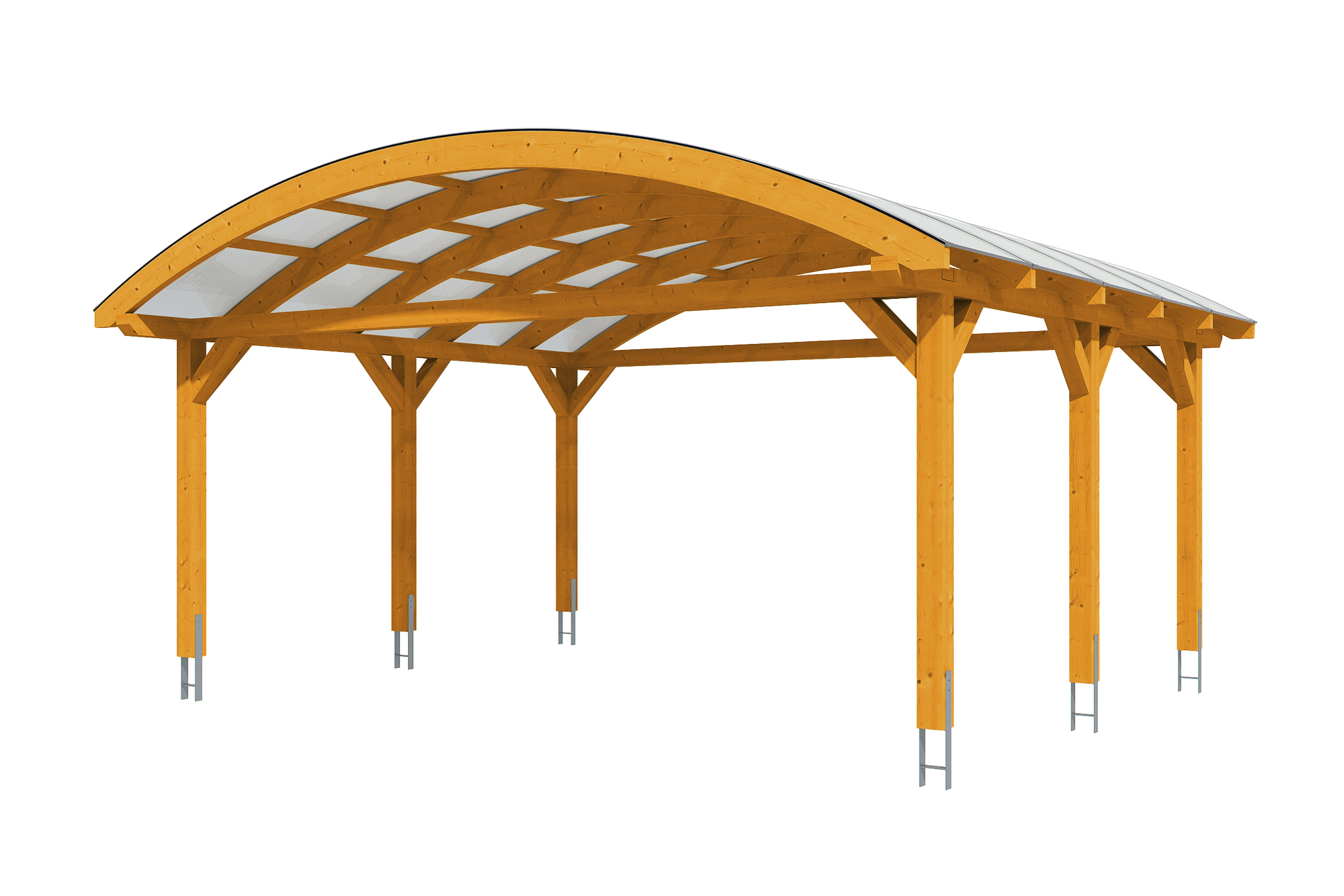 Carport Franken 635 x 541 cm, gelakt in licht eiken, met polycarbonaatplaten