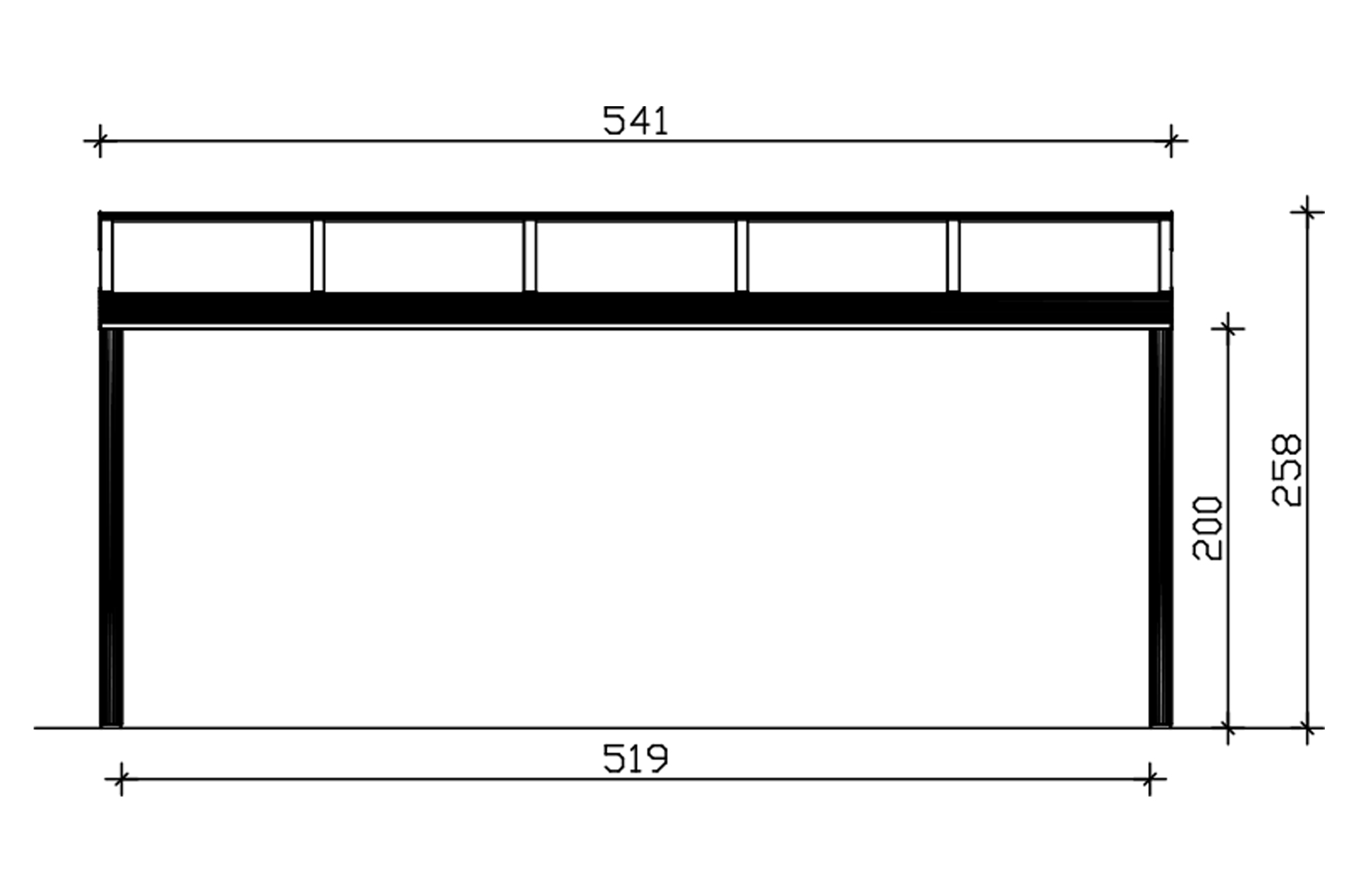Grafik (Vorderansicht): Terrassenüberdachung Genua 541x307 cm
