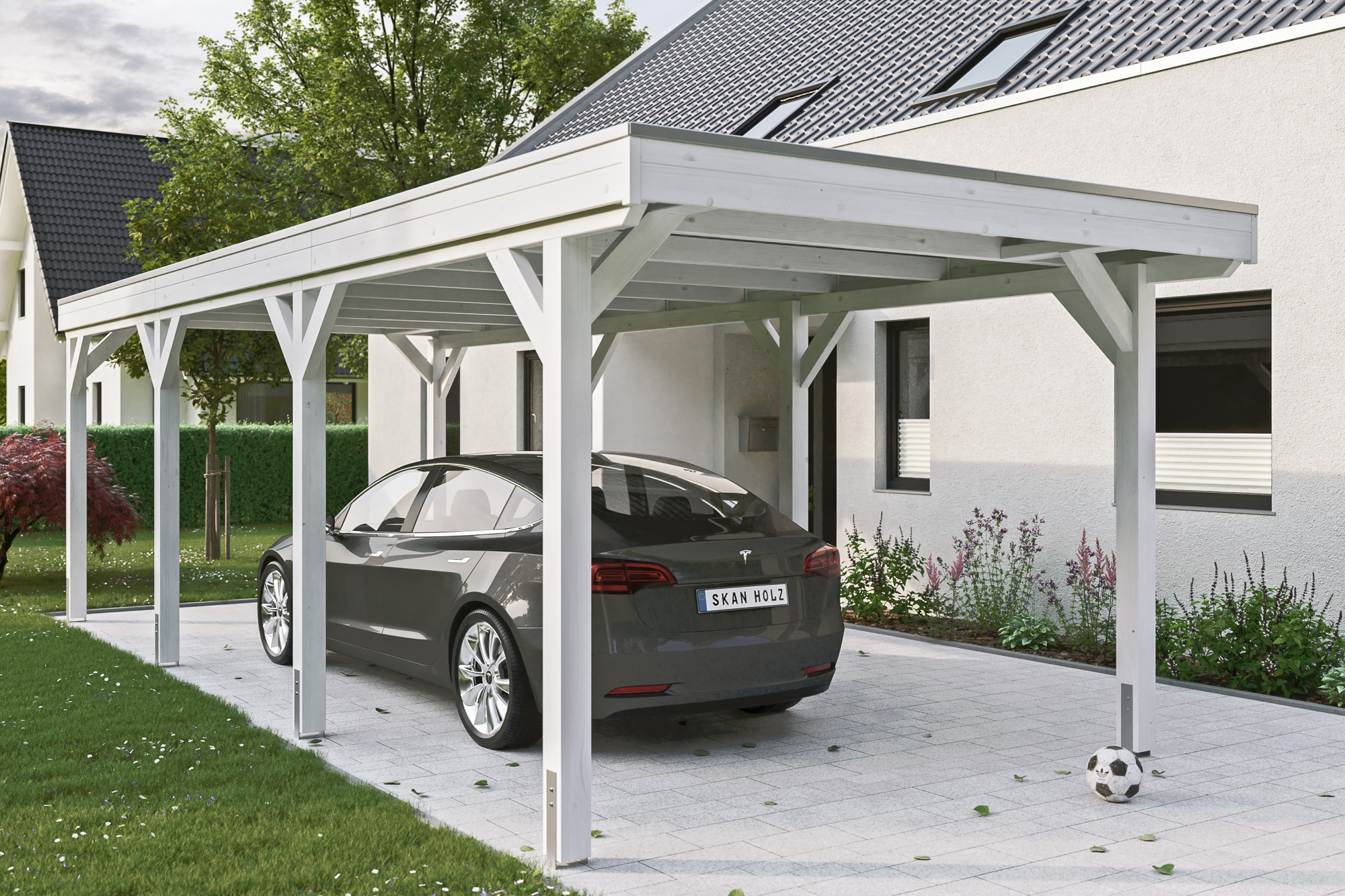 Ambientebild: Carport Grunewald 321 x 796 cm, farblich behandelt in weiß