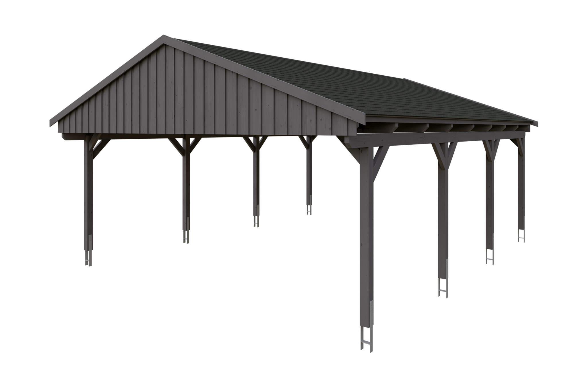 Produktbild: Carport Fichtelberg 618 x 808 cm, farblich behandelt in schiefergrau, mit schwarzen Dachschindeln