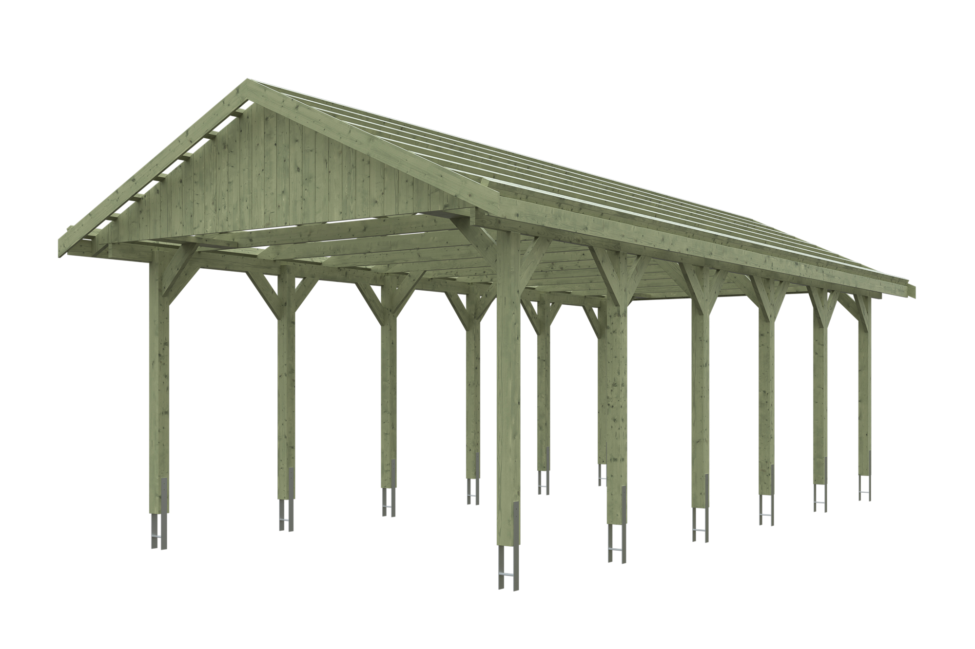 Produktbild: Carport Wallgau 430 x 900 cm, mit Dachlatten, grün imprägniert