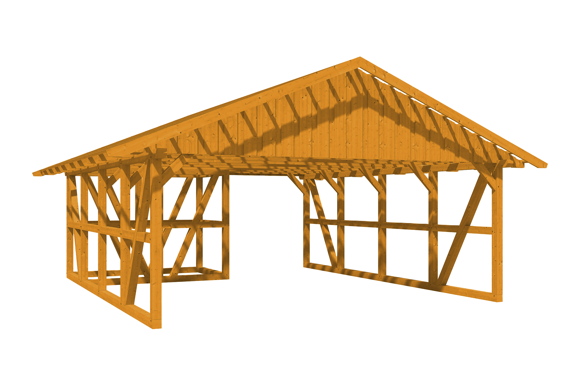 Produktbild: Carport Schwarzwald 684 x 772 cm mit Abstellraum, mit Dachlatten, farblich behandelt in eiche hell