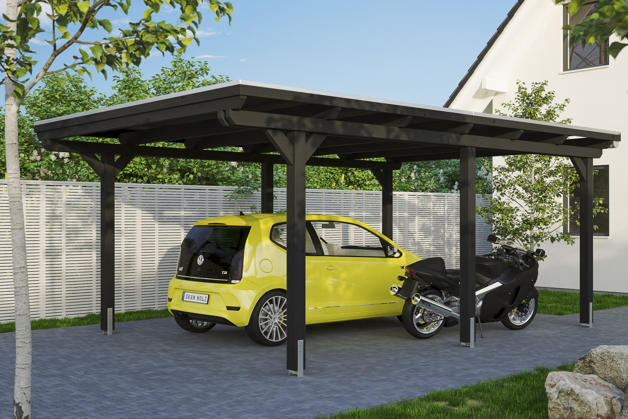 Ambientebild: Carport Emsland 404 x 604 cm, farblich behandelt in anthrazit