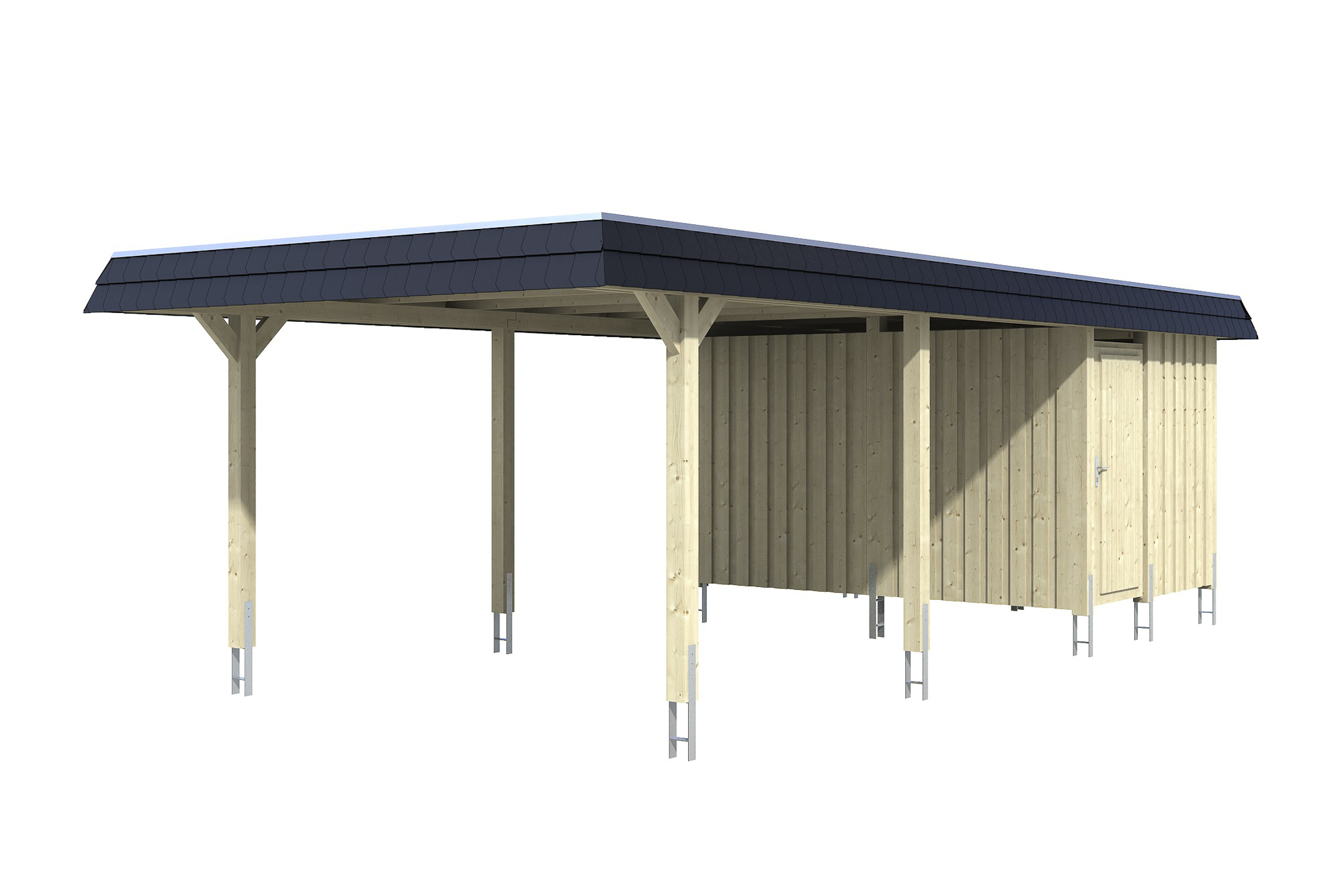 Produktbild: Carport Wendland 409 x 870 cm, mit Abstellraum, mit schwarzer Blende
