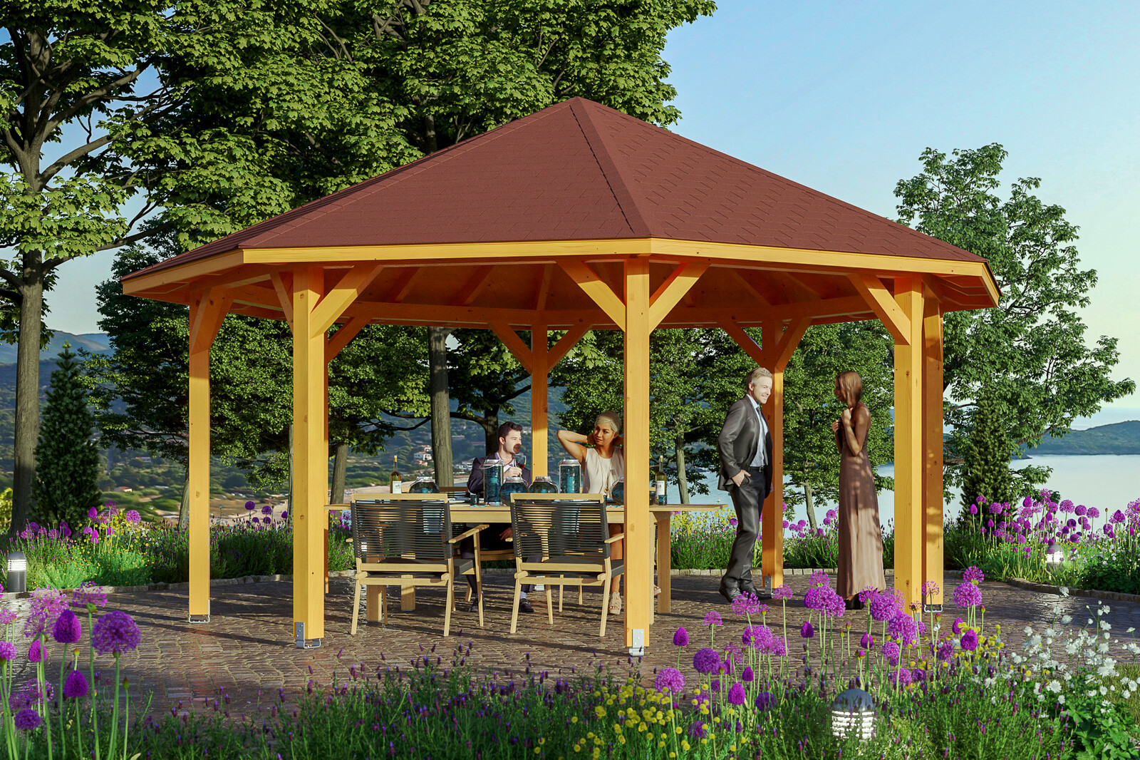 Gazebo Nice 3, glulam, pre-treated light oak