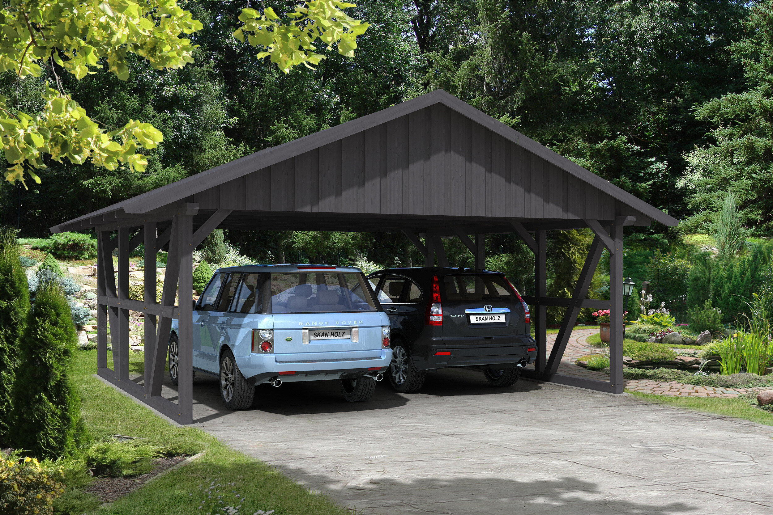 Carport Schwarzwald 684 x 600 cm, schiefergrau, mit Dachschalung