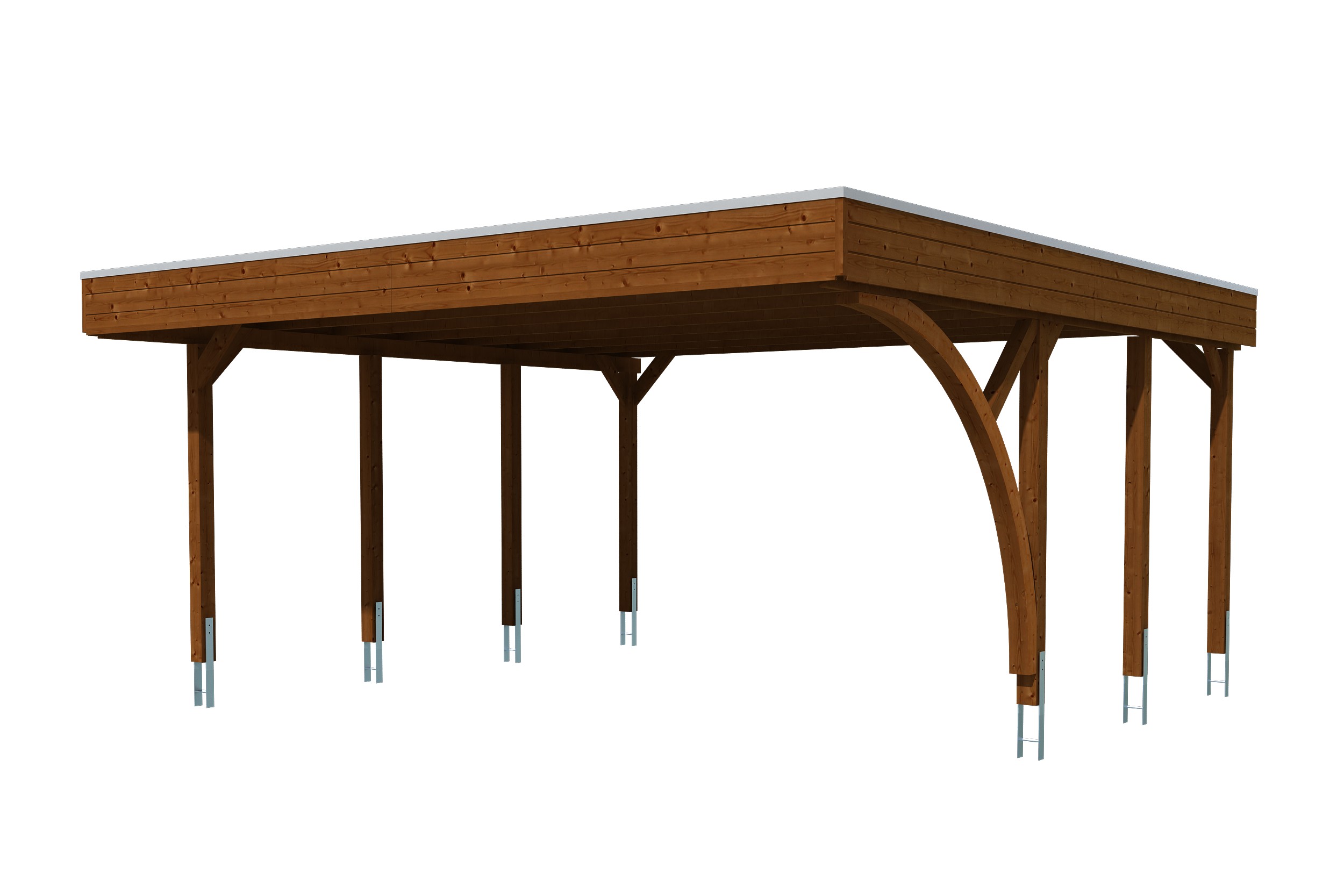 Produktbild: Carport Friesland 557 x 555 cm mit 1 Einfahrtsbogen, farblich behandelt in nussbaum