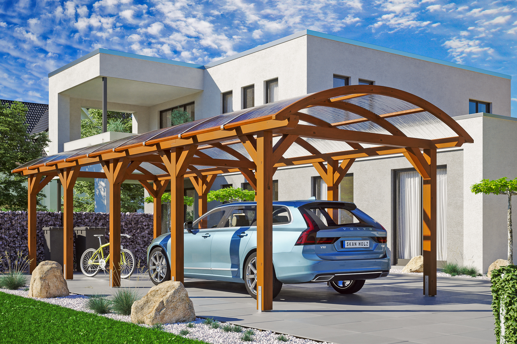 Ambientebild: Carport Franken 376 x 969 cm, farblich behandelt in nussbaum