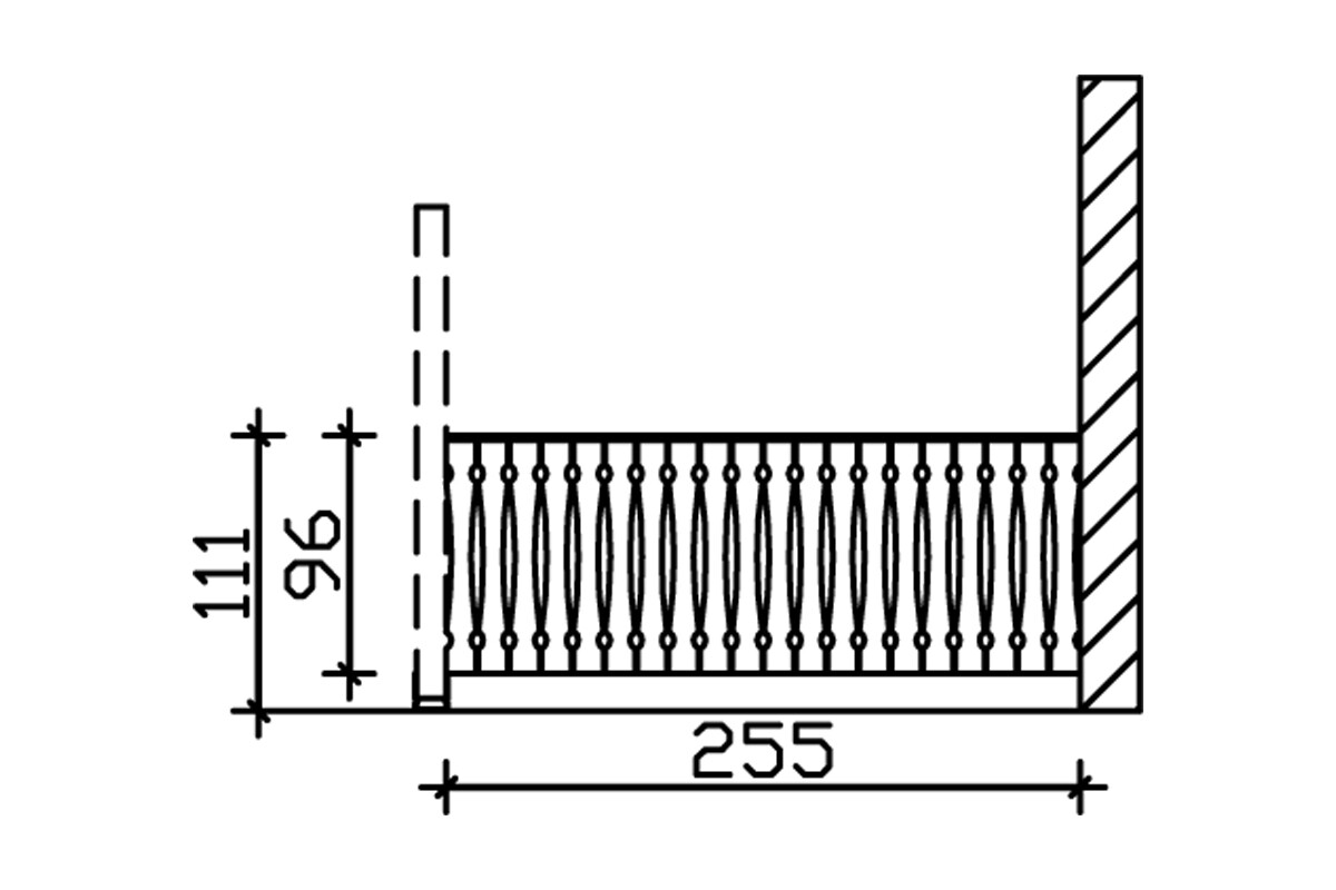 Balustrade balcony siding 255 x 96 cm, spruce, colour pre-treated in light oak