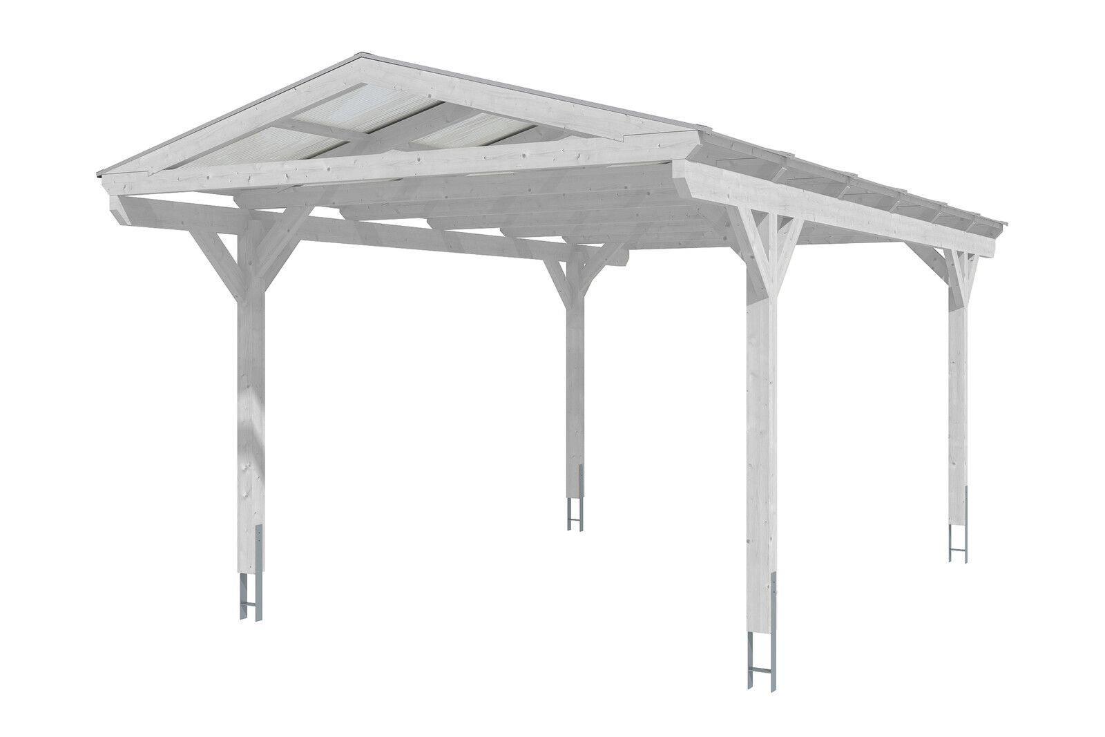 Carport Westerwald 362 x 648 cm, gelakt in leigrijs, met polycarbonaatplaten