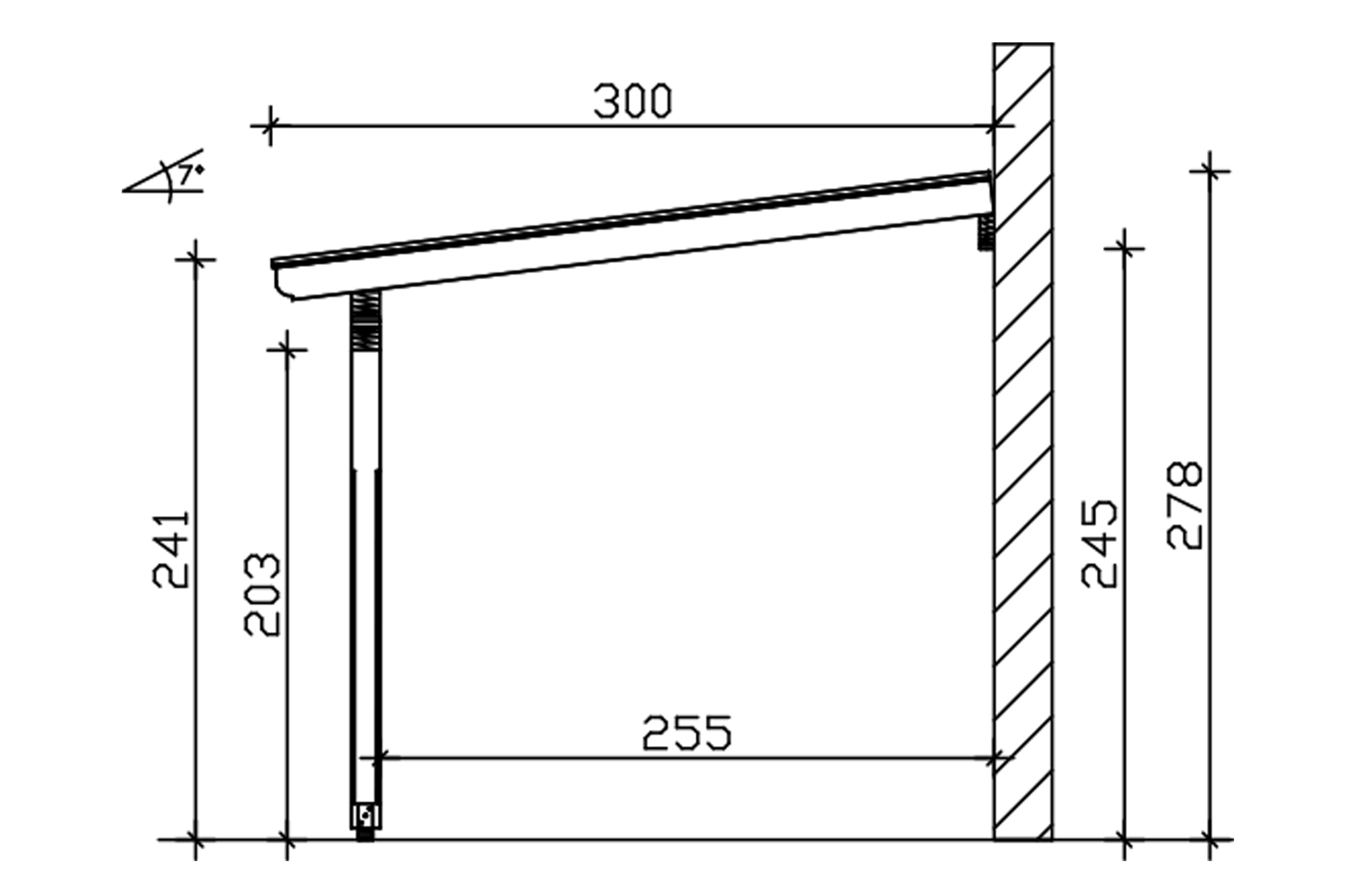 Grafik (Schnitt): Terrassenüberdachung Ravenna, Tiefe 300 cm