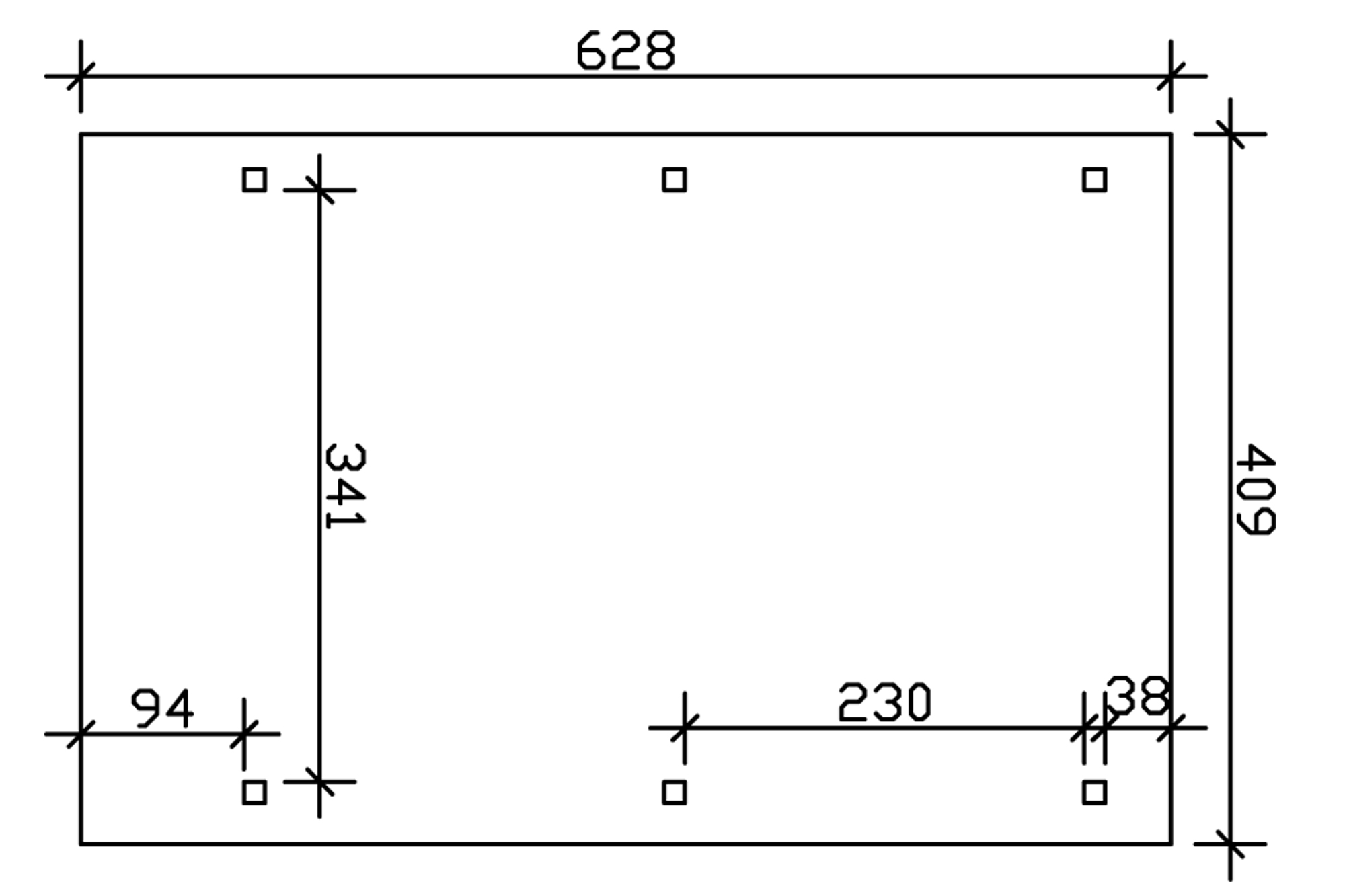 Grafik (Grundriss): Carport Wendland 409 x 628 cm