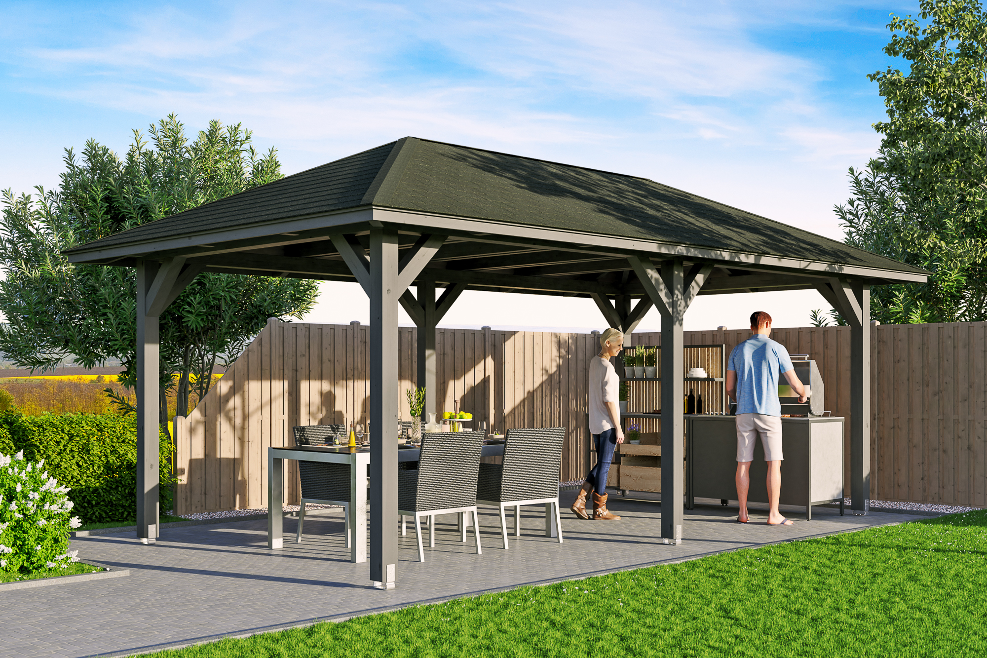 Gazebo Orleans 1, glulam, pre-treated slate-grey