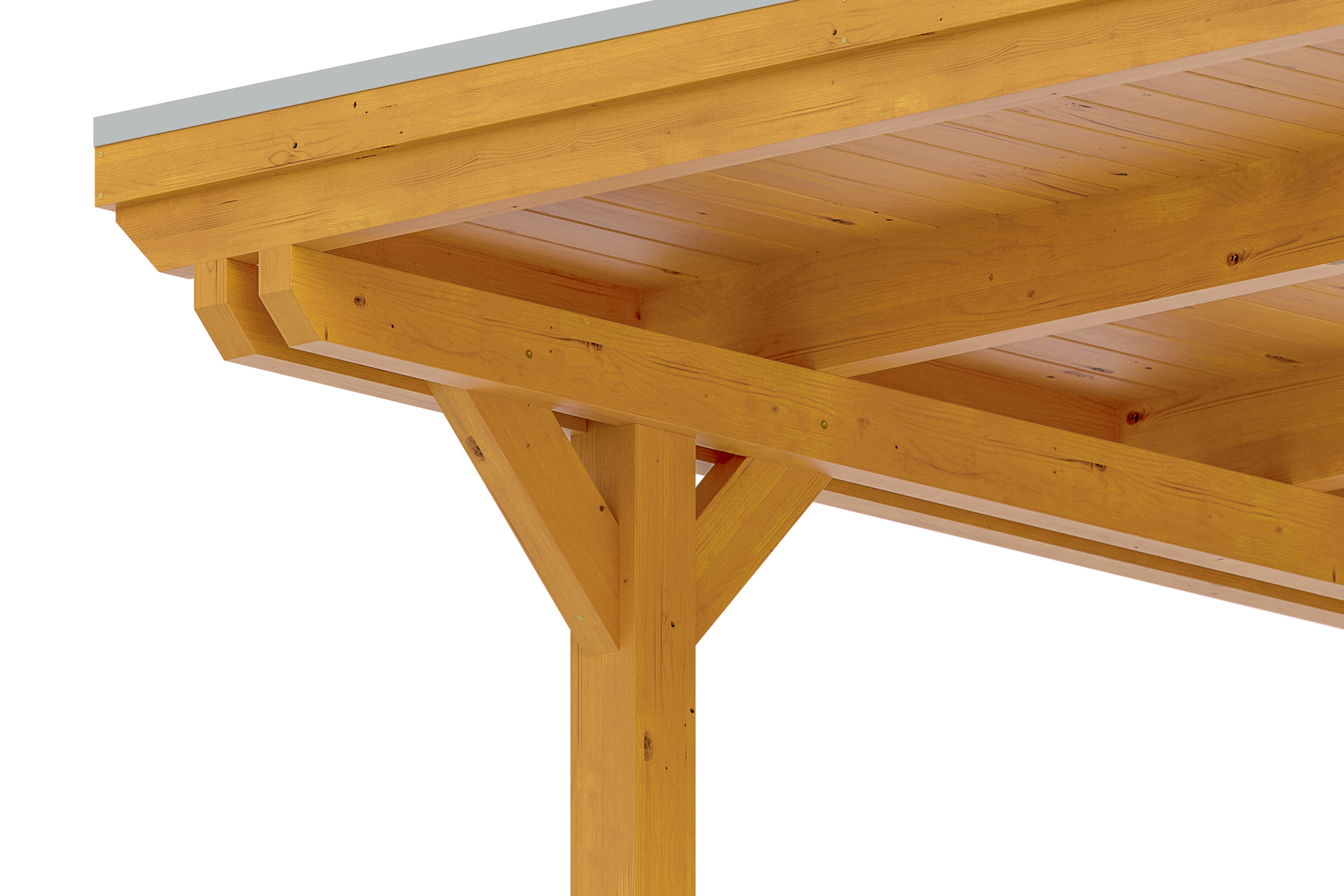 Carport Emsland 613 x 604 cm, gelakt in licht eiken, met dakbetimmering en EPDM-folie