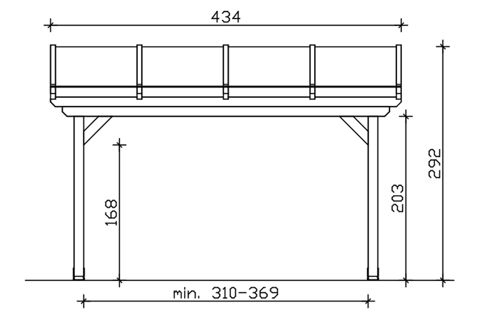 Terrace roof Ancona 434 x 400 cm, glulam, colour pre-treated light oak