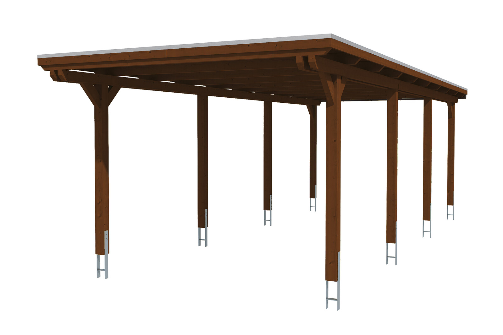 Carport Emsland 354 x 846 cm, gelakt in noten, met dakbetimmering en EPDM-folie