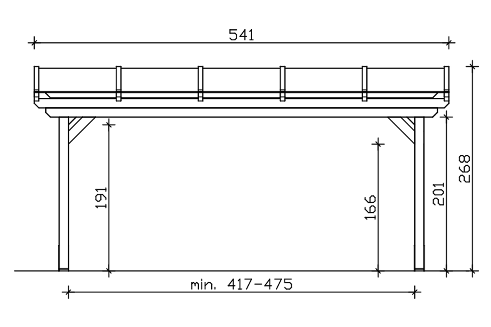Terrasoverkapping Sanremo 541 x 250 cm, gelamineerd hout, onbehandeld