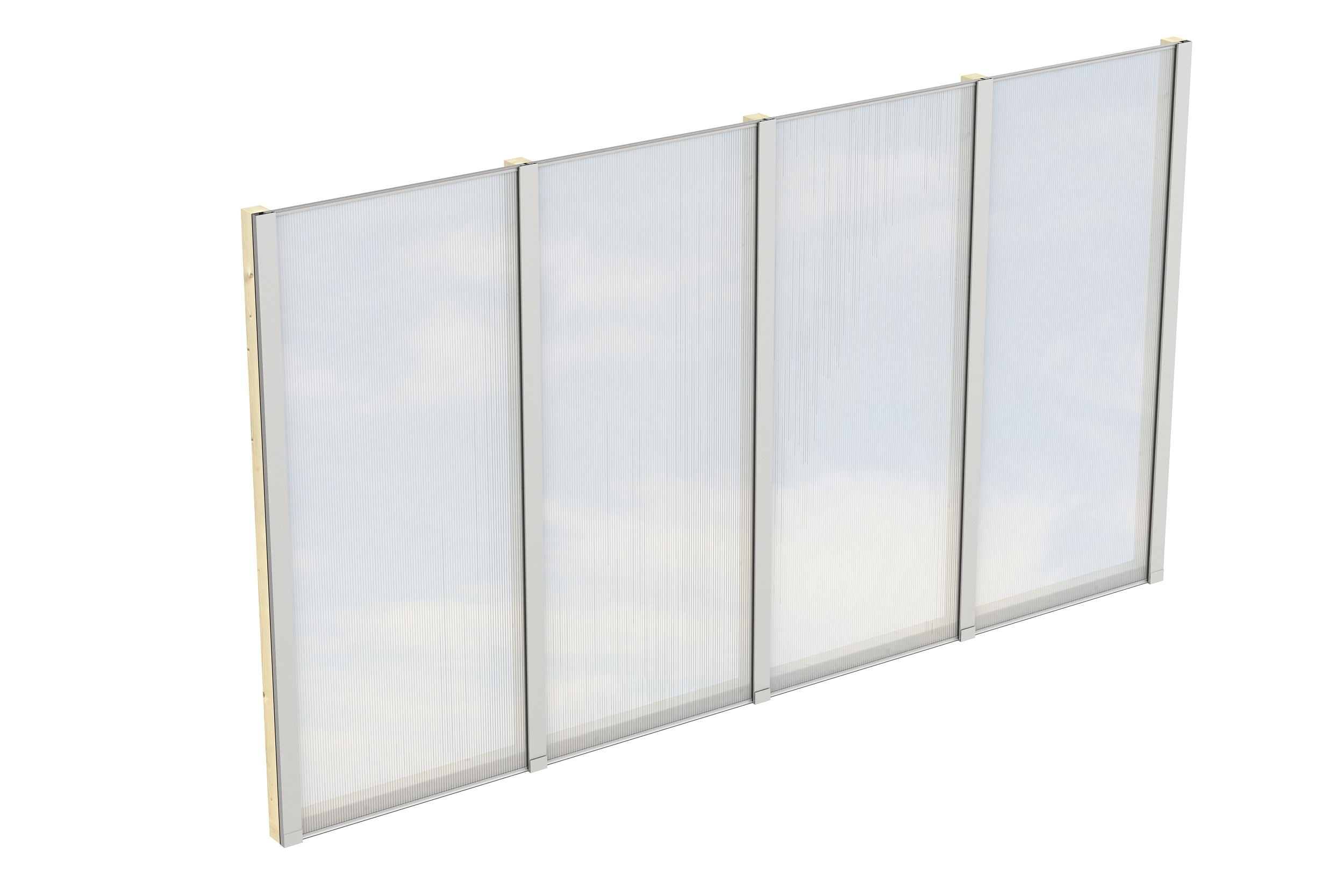 Sidewall with polycarbonate 343 x 200 cm, free standing, spruce, untreated