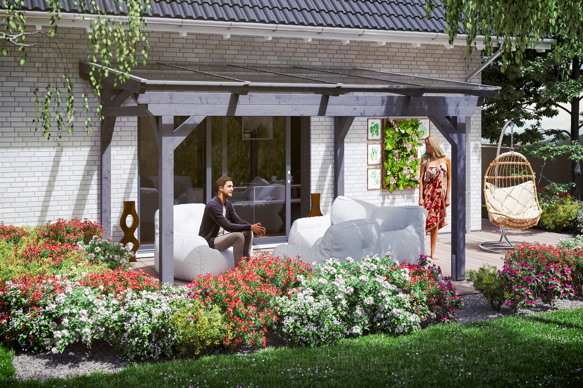 Ambientebild: Terrassenüberdachung Sanremo, Breite 434 cm, farblich behandelt in schiefergrau