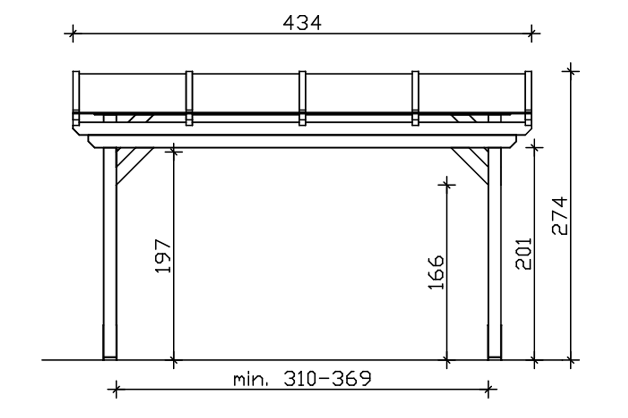 Terrasoverkapping Sanremo 434 x 300 cm, gelamineerd hout, onbehandeld