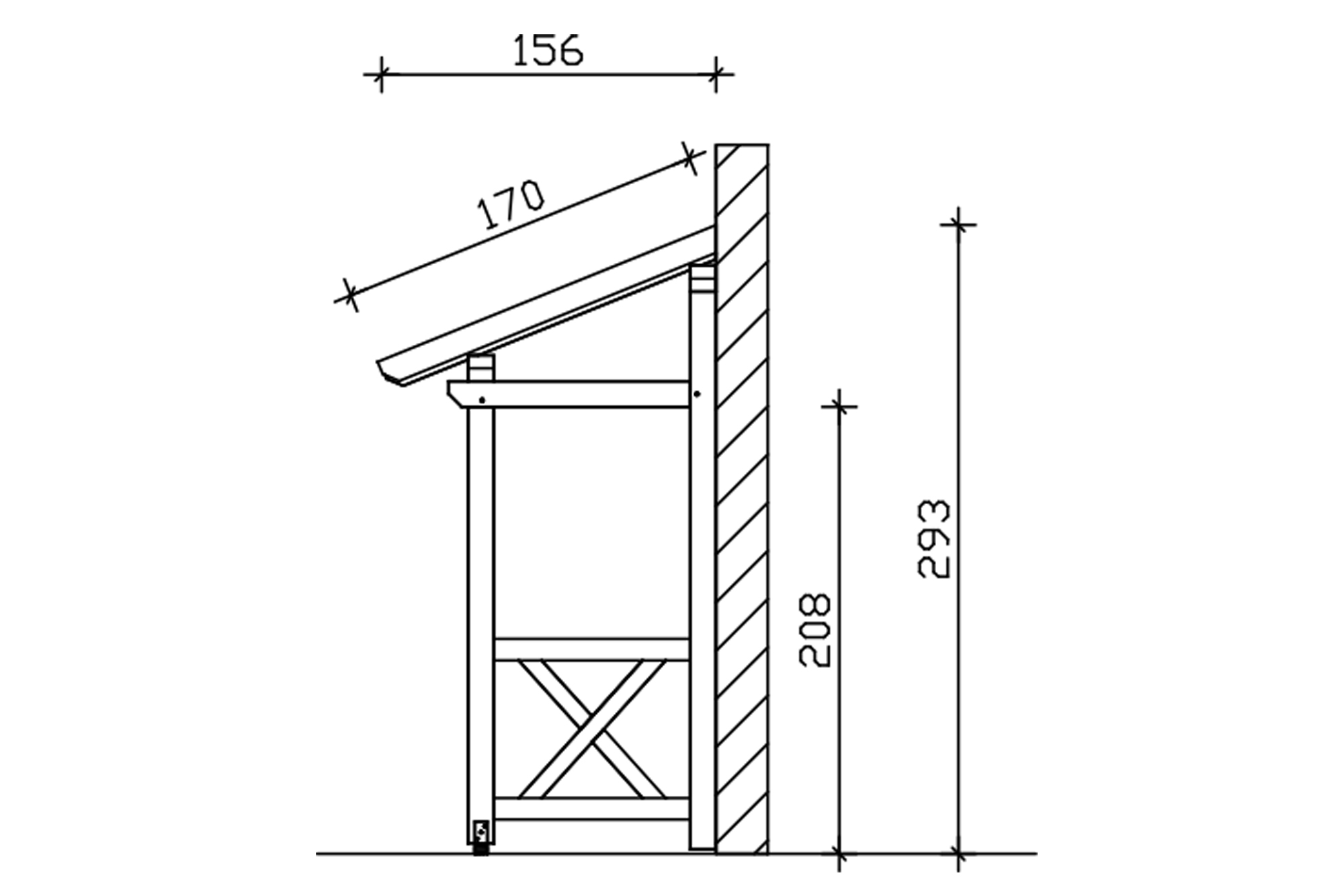 Huisdeur-afdak Paderborn 5, schuin dak 336x156cm, onbehandeld