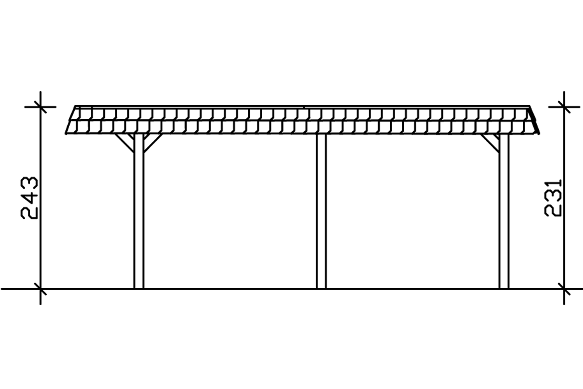 Grafik (Schnitt): Carport Wendland 362 x 628 cm