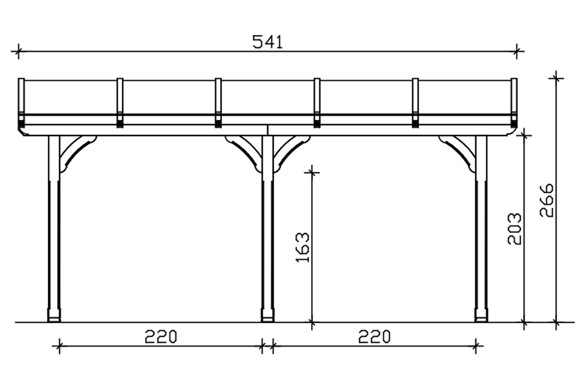 Grafik (Vorderansicht): Terrassenüberdachung Rimini 541x300 cm