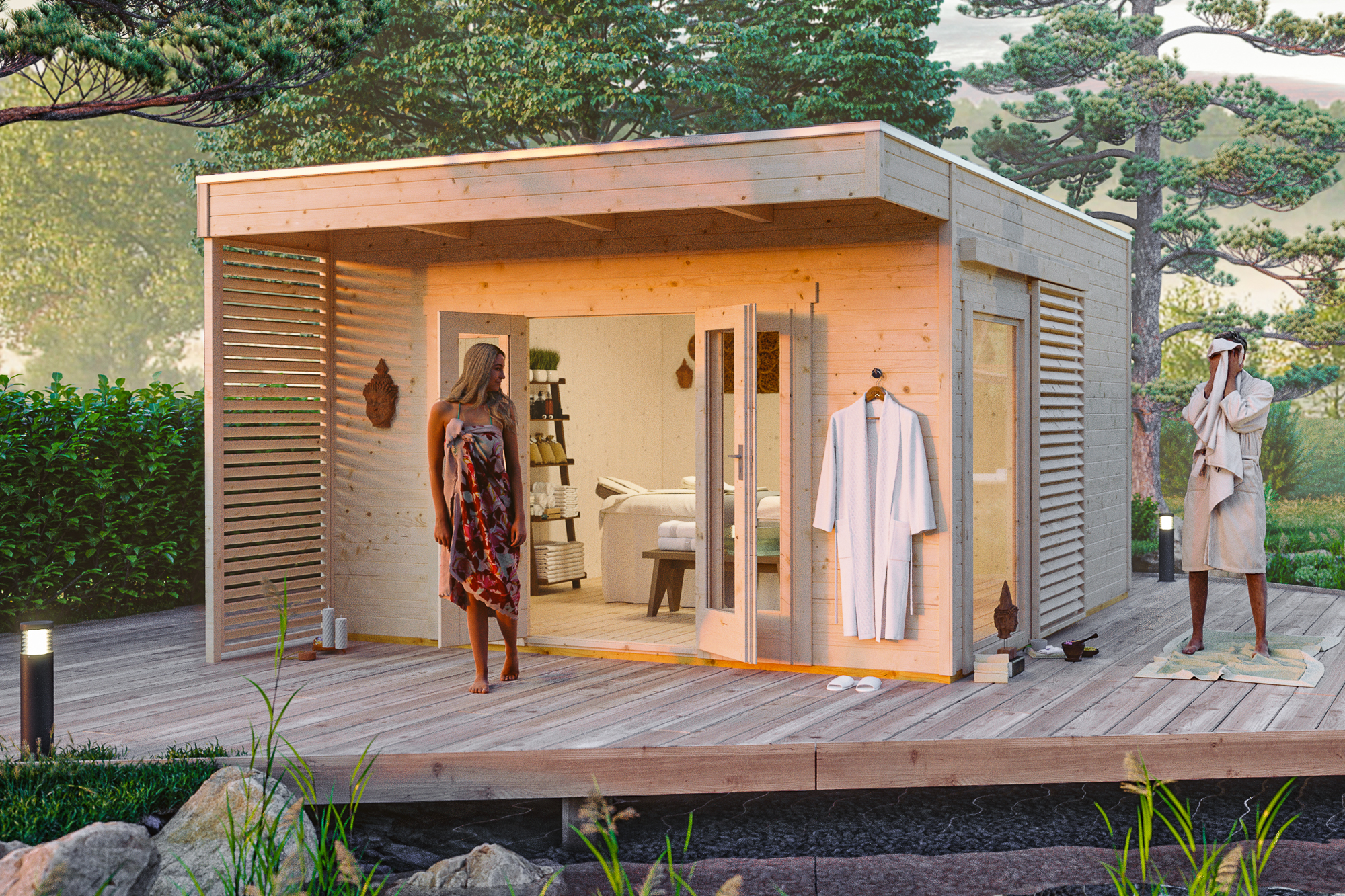 Gartenhaus Tokio 4, 402 x 402 cm, doppelschalig, natur