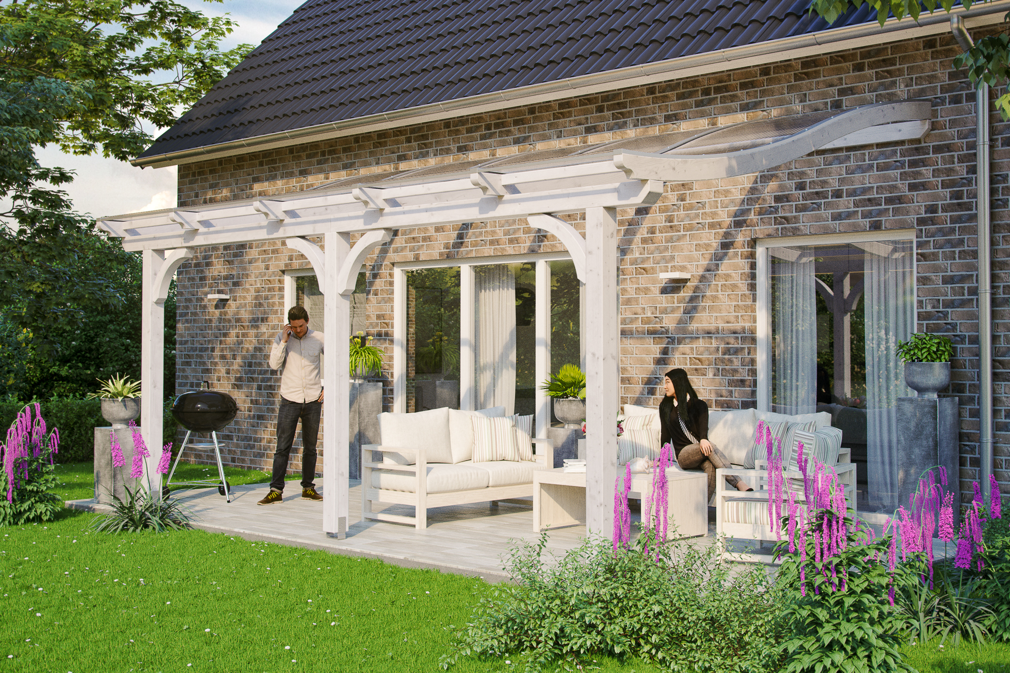 Ambientebild: Terrassenüberdachung Venezia, Breite 541 cm, farblich behandelt in weiß