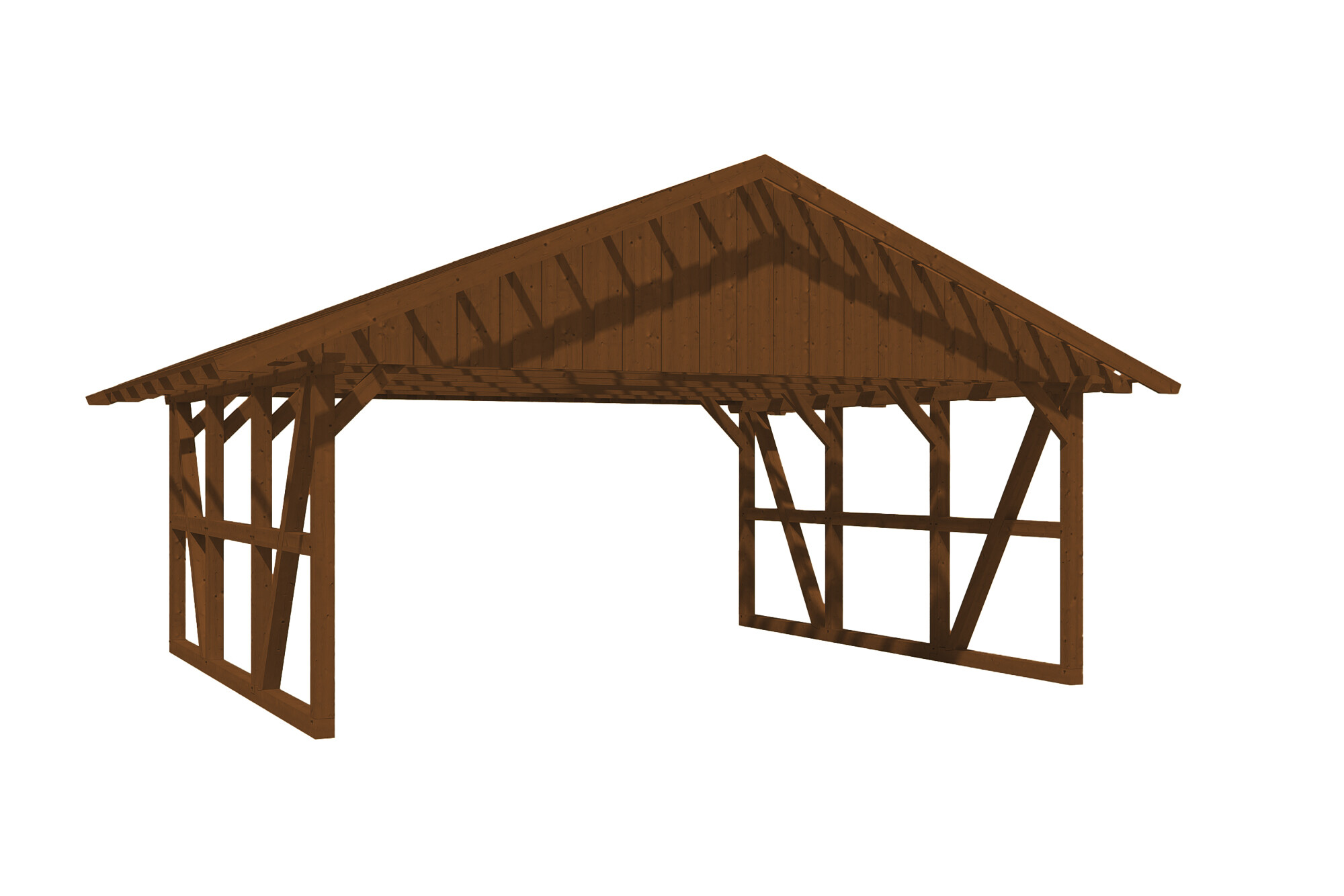 Carport SCHWARZWALD 684x600cm avec lattis, KVH-bois d'épinette, traitement coloré noyer