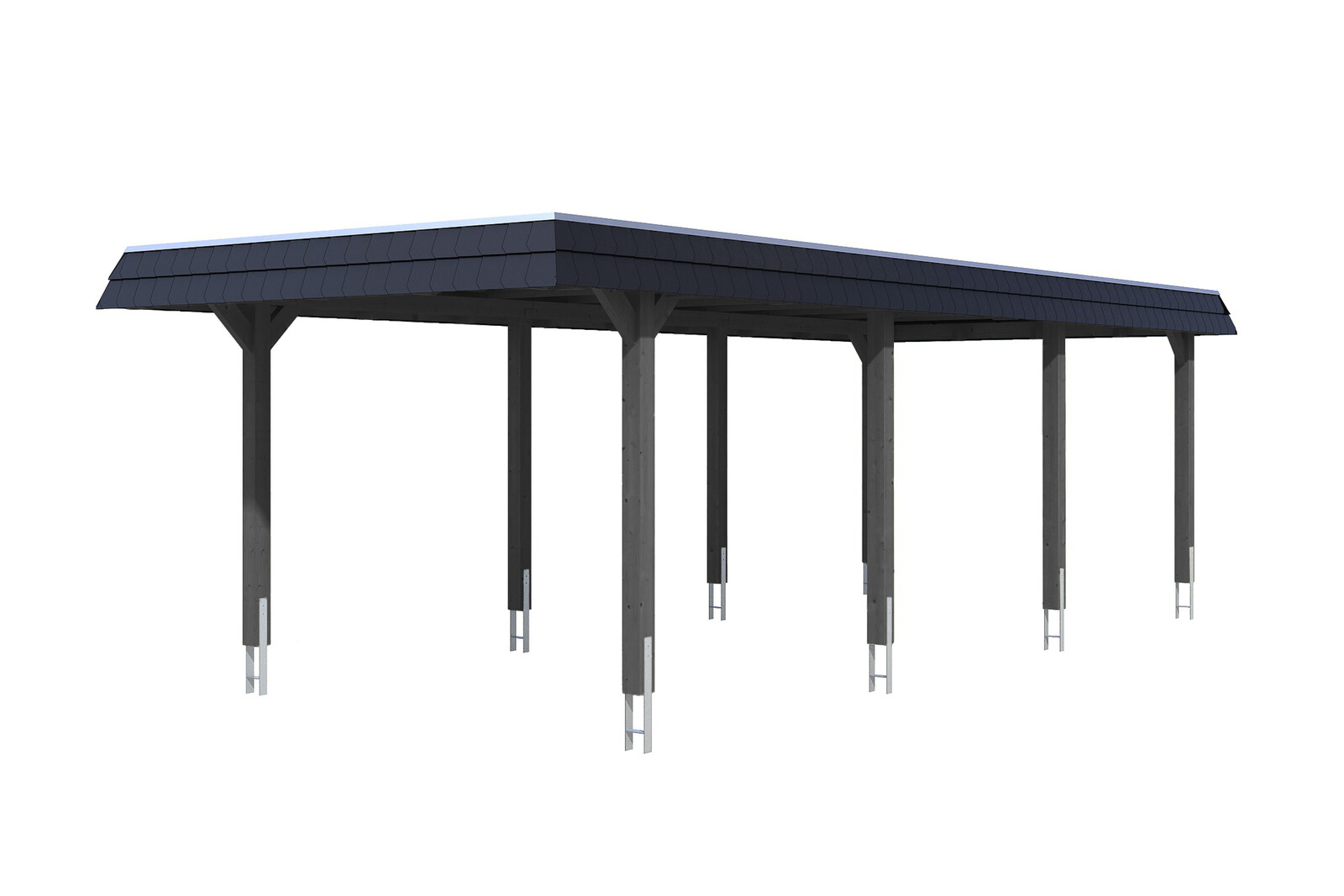 Carport Wendland 362 x 870 cm mit Aluminiumdach, schwarze Blende, schiefergrau