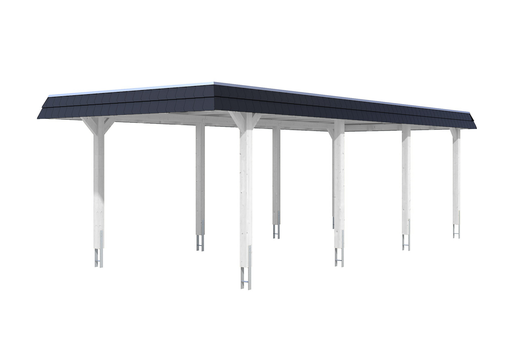Carport Wendland 362 x 870 cm with aluminium roof, black fascia, colour pre-treated white