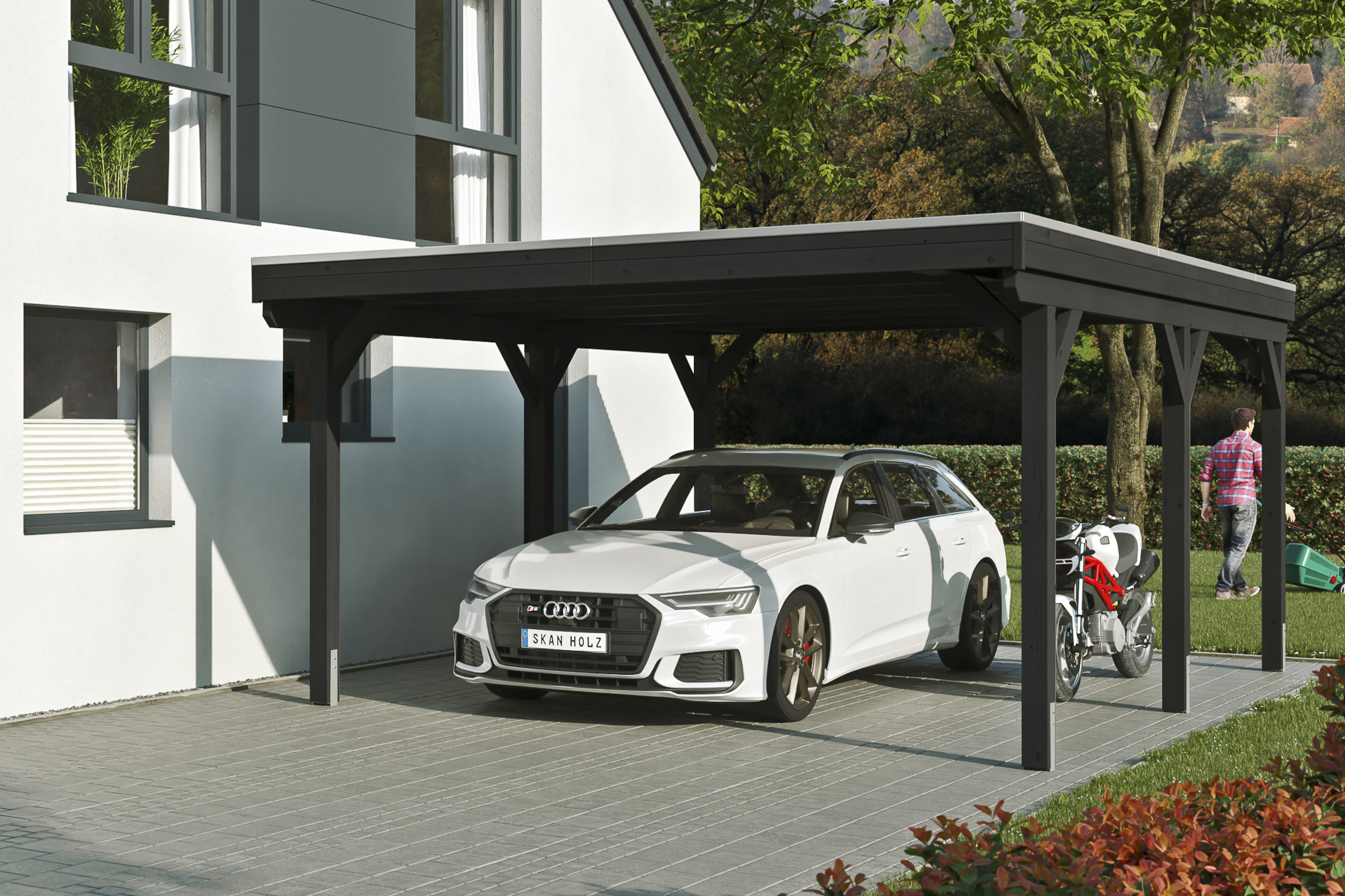 Ambientebild: Carport Grunewald 427 x 554 cm, farblich behandelt in anthrazit