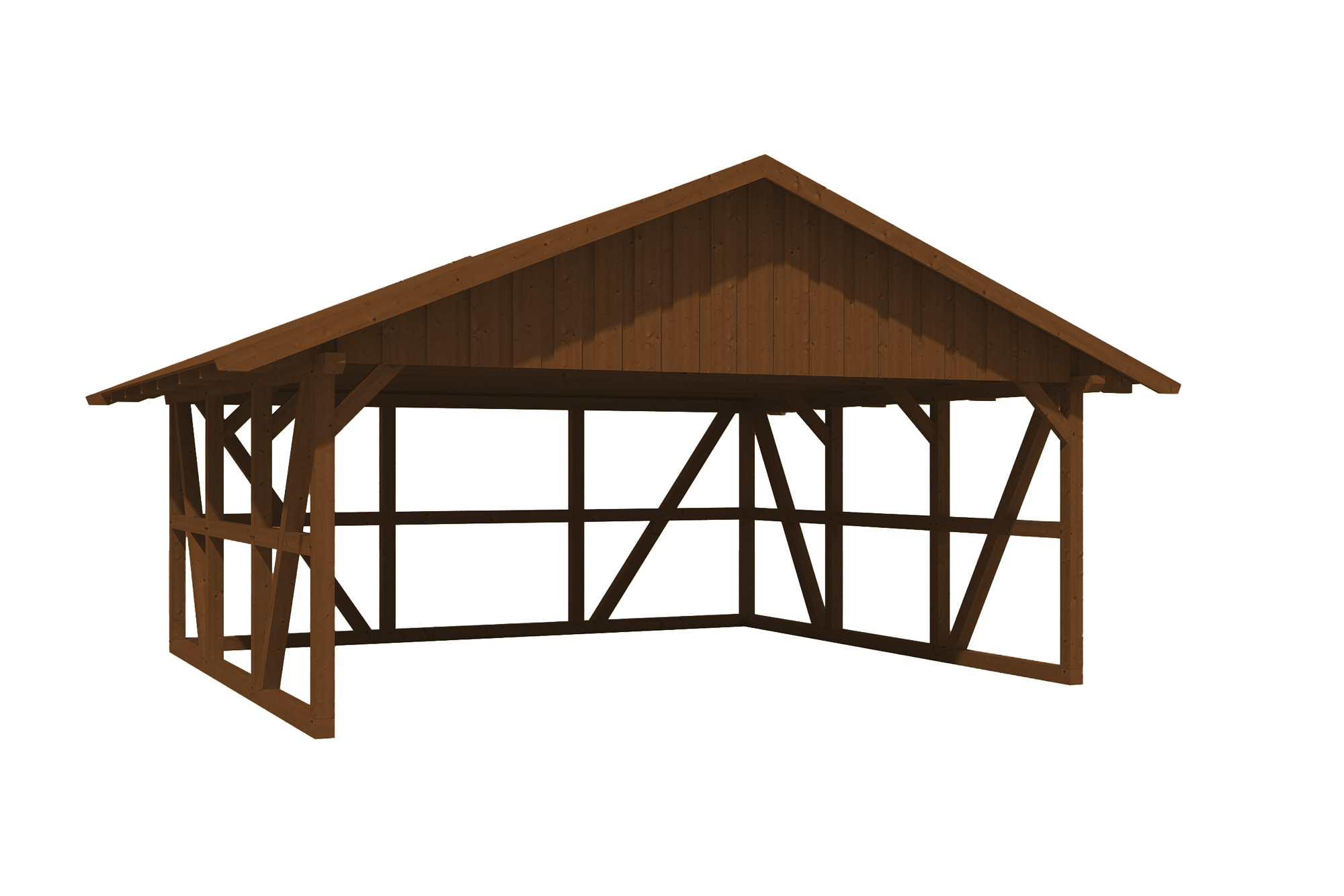 Produktbild: Carport Schwarzwald 684 x 600 cm mit Rückwand, mit Dachschalung farblich behandelt in nussbaum