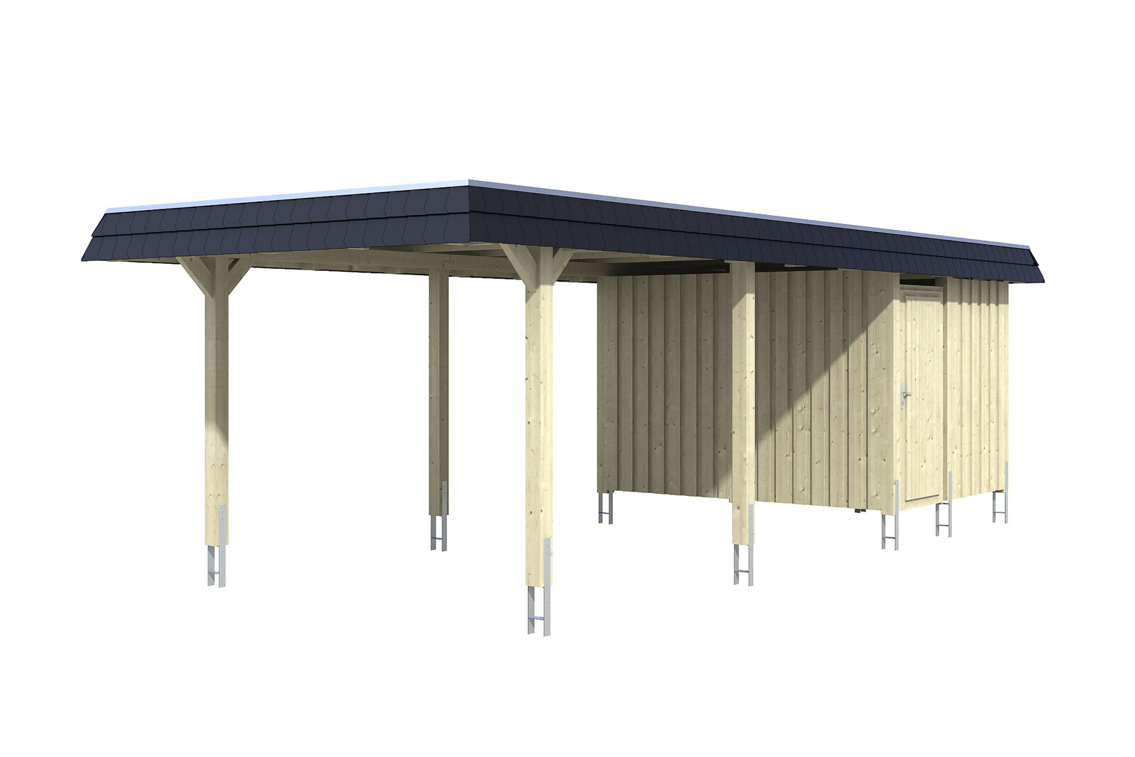 Carport Wendland mit Abstellraum 362 x 870 cm mit EPDM-Dach, schwarze Blende