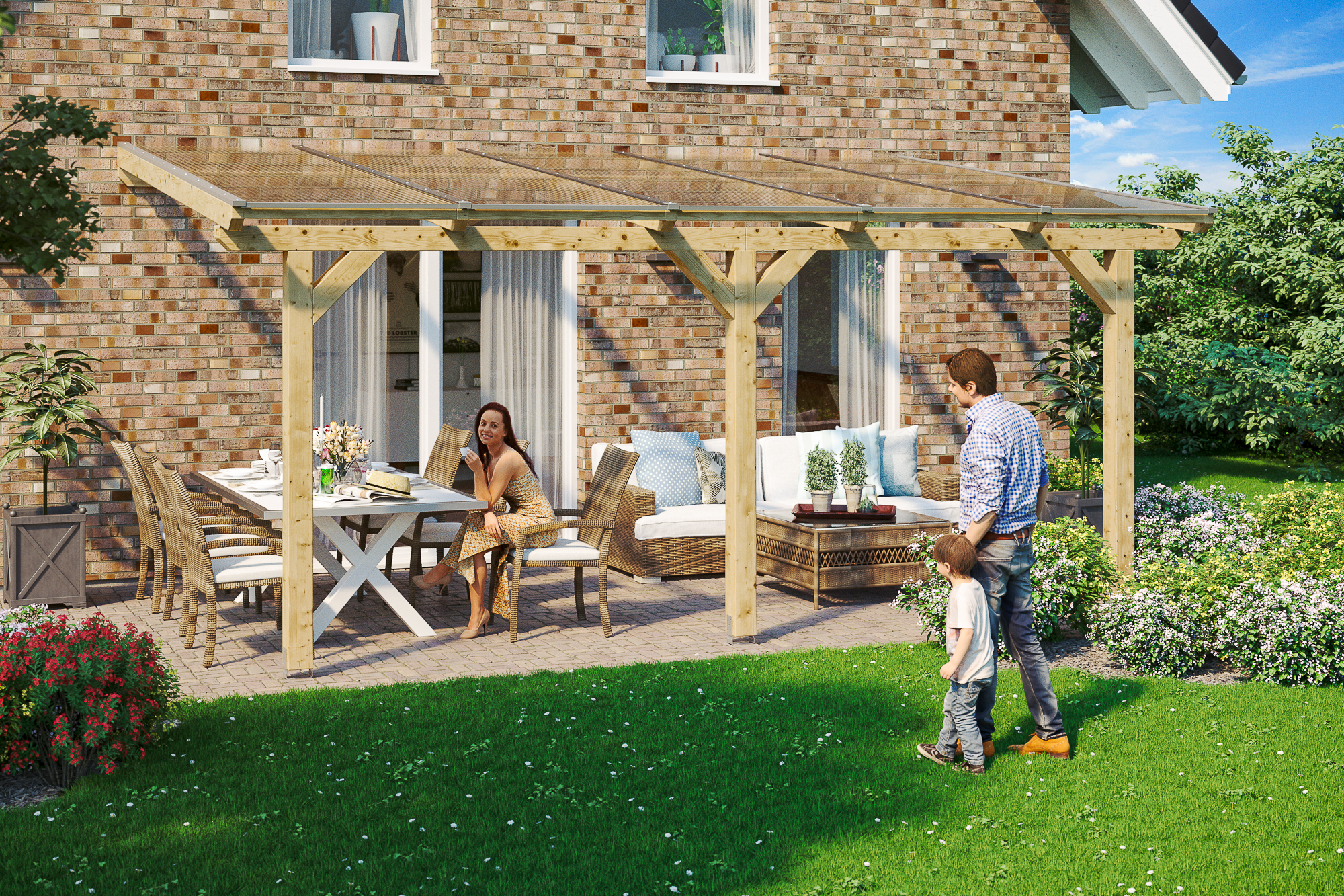 Terrasoverkapping Andria 541 x 400 cm, gelamineerd hout, onbehandeld