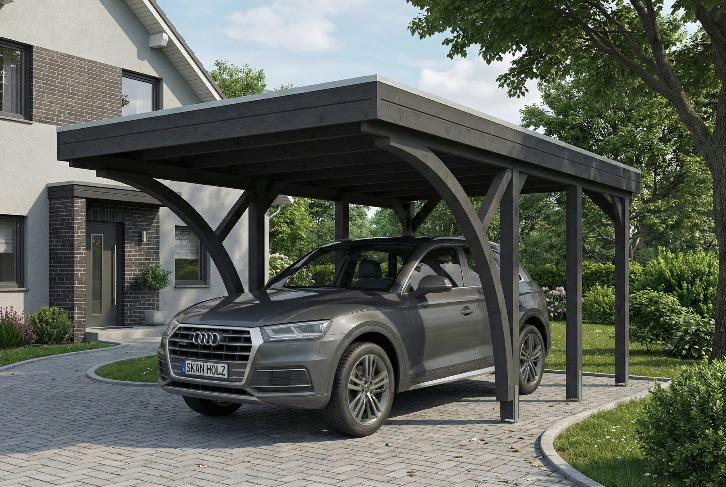 Carport Friesland Set F, 320 x 555 cm, mit zwei Einfahrtsbögen, schiefergrau