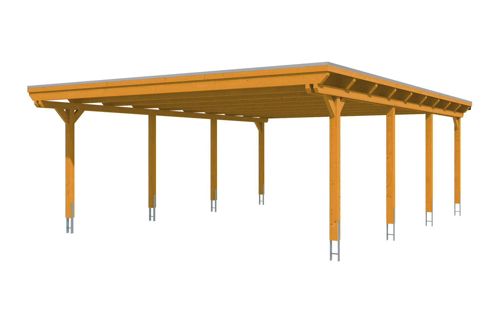 Carport Emsland 613 x 846 cm, gelakt in licht eiken, met Aluminium dakplaten