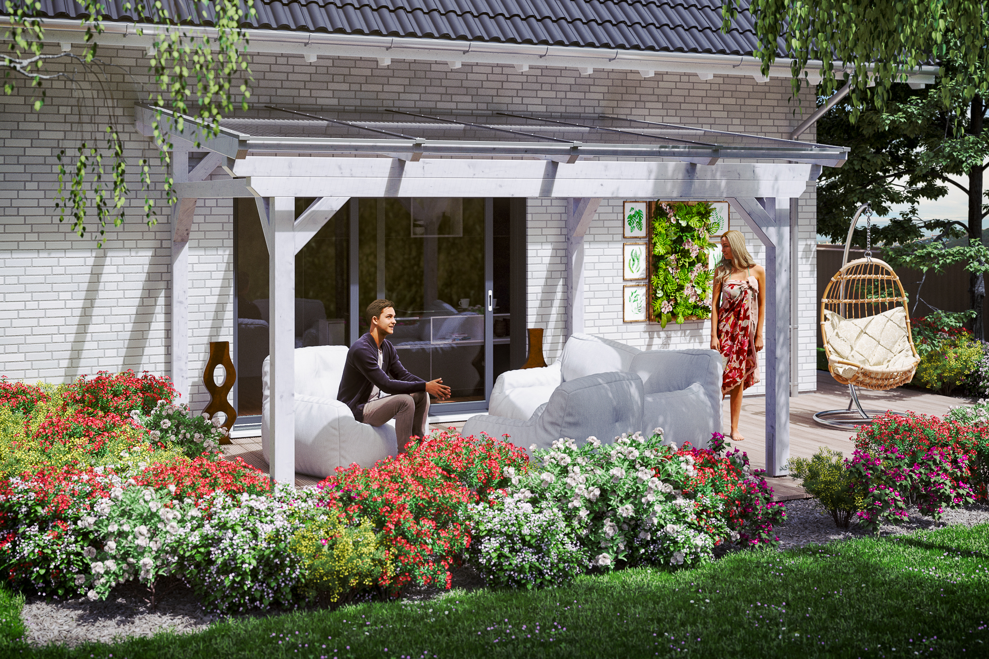 Ambientebild: Terrassenüberdachung Sanremo, Breite 434 cm, farblich behandelt in weiß